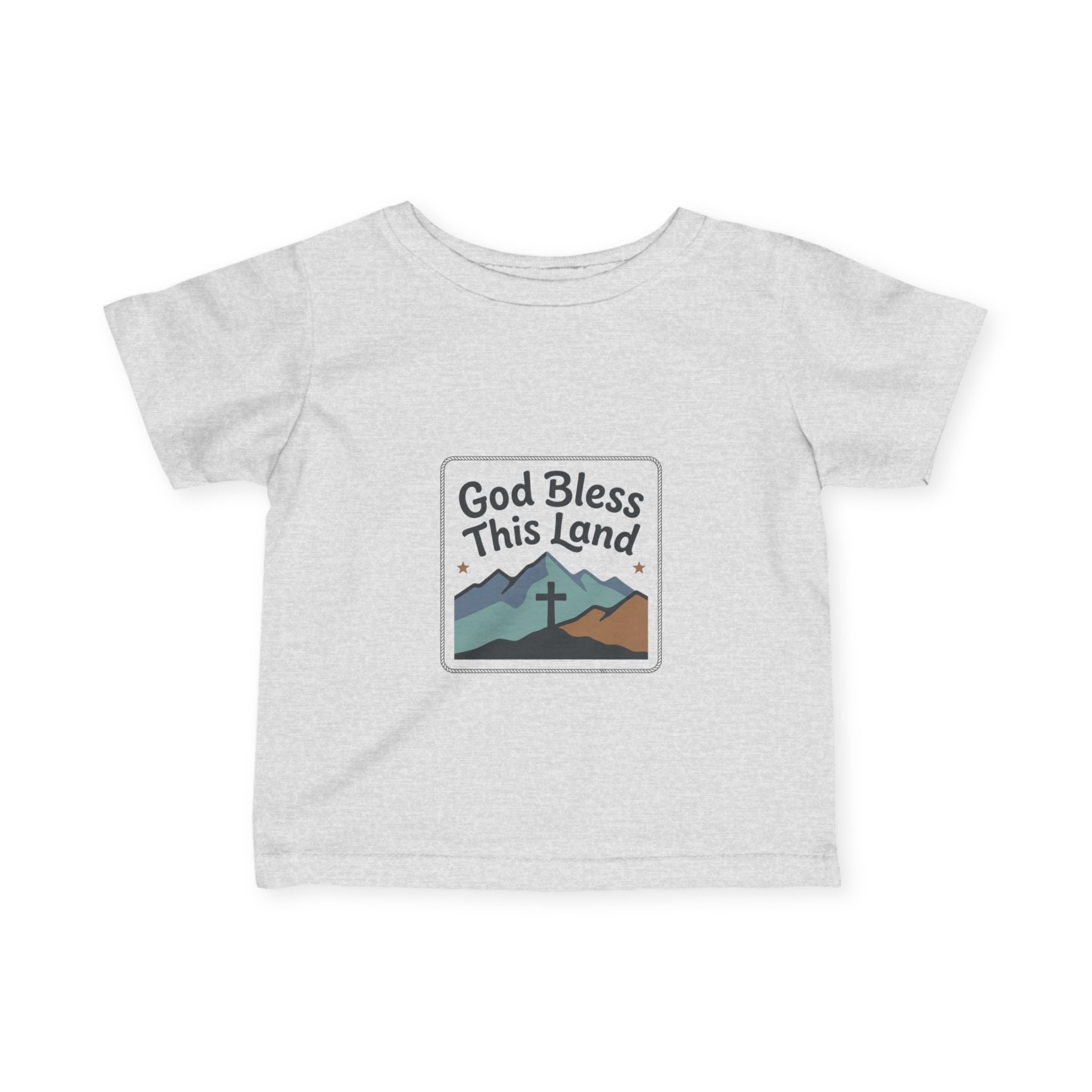 Infant Tee — "God Bless This Land" Mountain Cross Baby Shirt