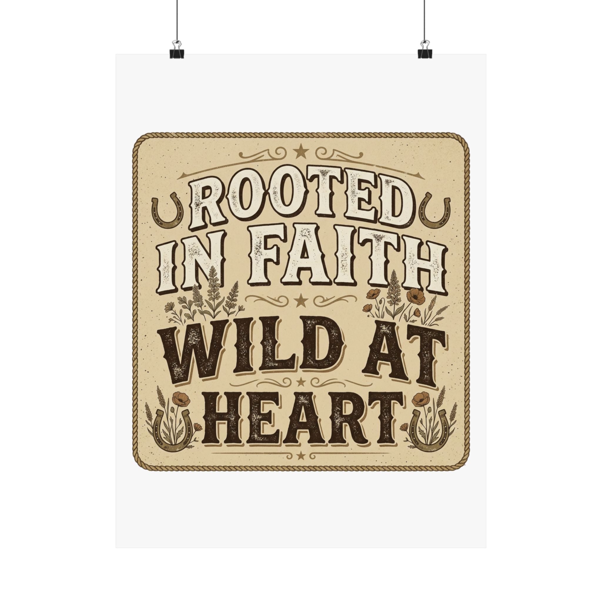 Rooted in Faith, Wild at Heart Matte Poster — Rustic Inspirational Wall Art