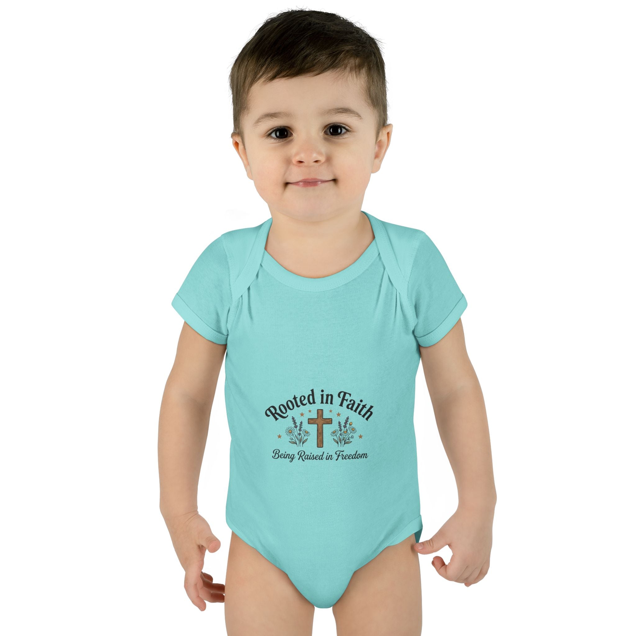 Infant Bodysuit - "Rooted in Faith" Cross Baby Onesie (Religious Newborn Gift)
