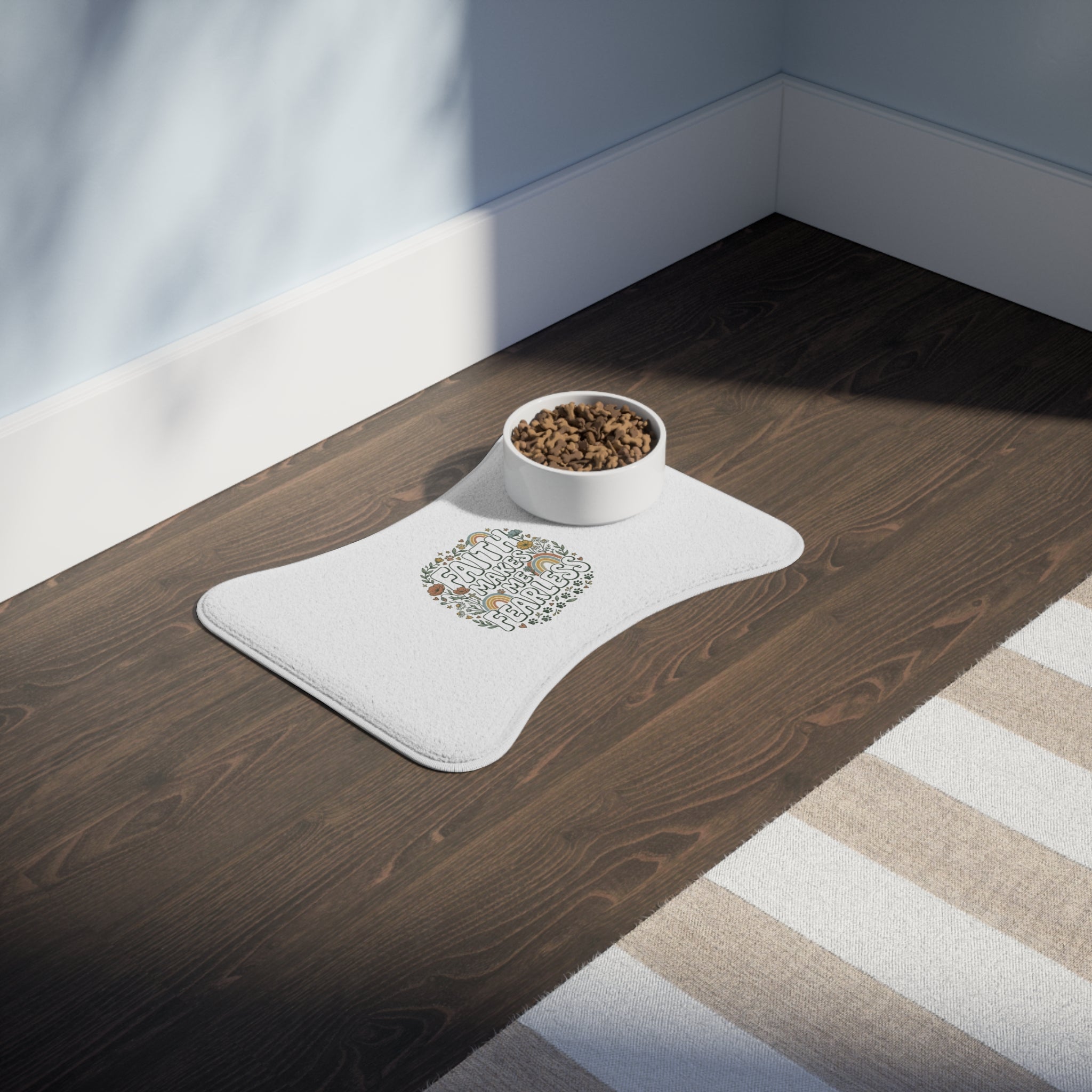 Faith Makes Me Fearless Pet Feeding Mat — Inspirational Dog & Cat Bowl Placemat