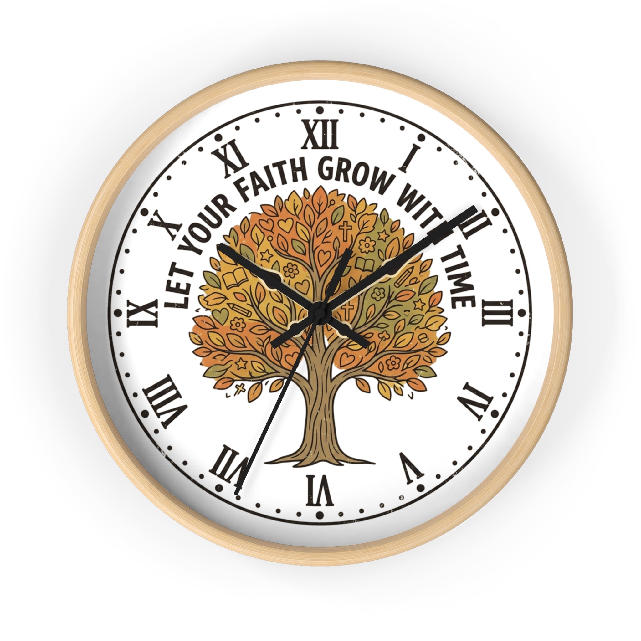 Fall Tree Wall Clock — "Let Your Faith Grow With Time" Inspirational Home Decor
