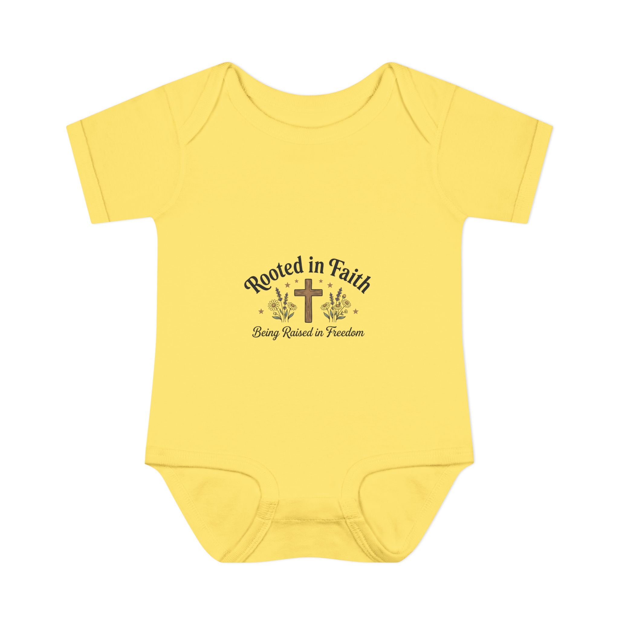Infant Bodysuit - "Rooted in Faith" Cross Baby Onesie (Religious Newborn Gift)