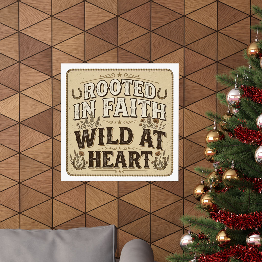 Rooted in Faith, Wild at Heart Matte Poster — Rustic Inspirational Wall Art