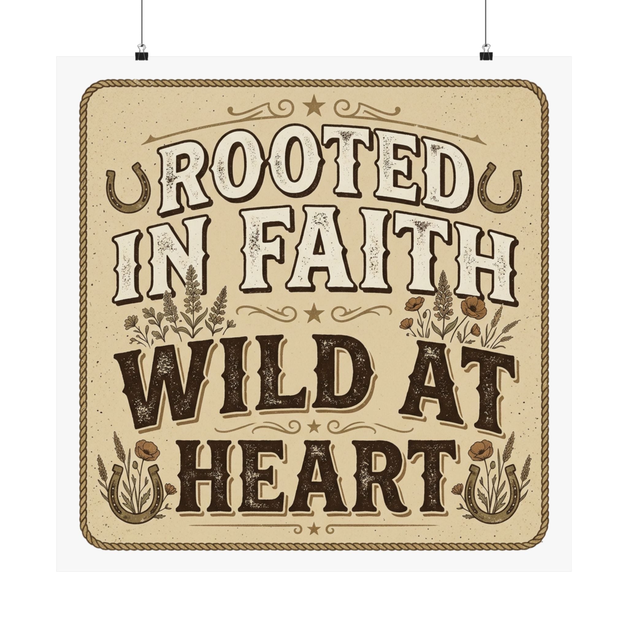 Rooted in Faith, Wild at Heart Matte Poster — Rustic Inspirational Wall Art