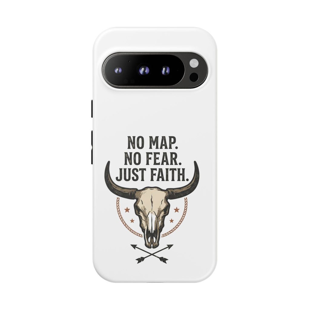 Phone Case — "No Map. No Fear. Just Faith." Skull Design