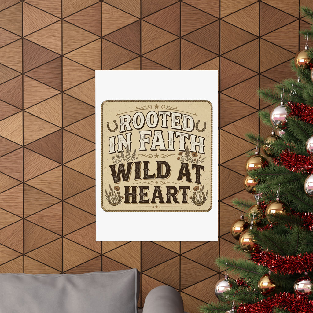 Rooted in Faith, Wild at Heart Matte Poster — Rustic Inspirational Wall Art