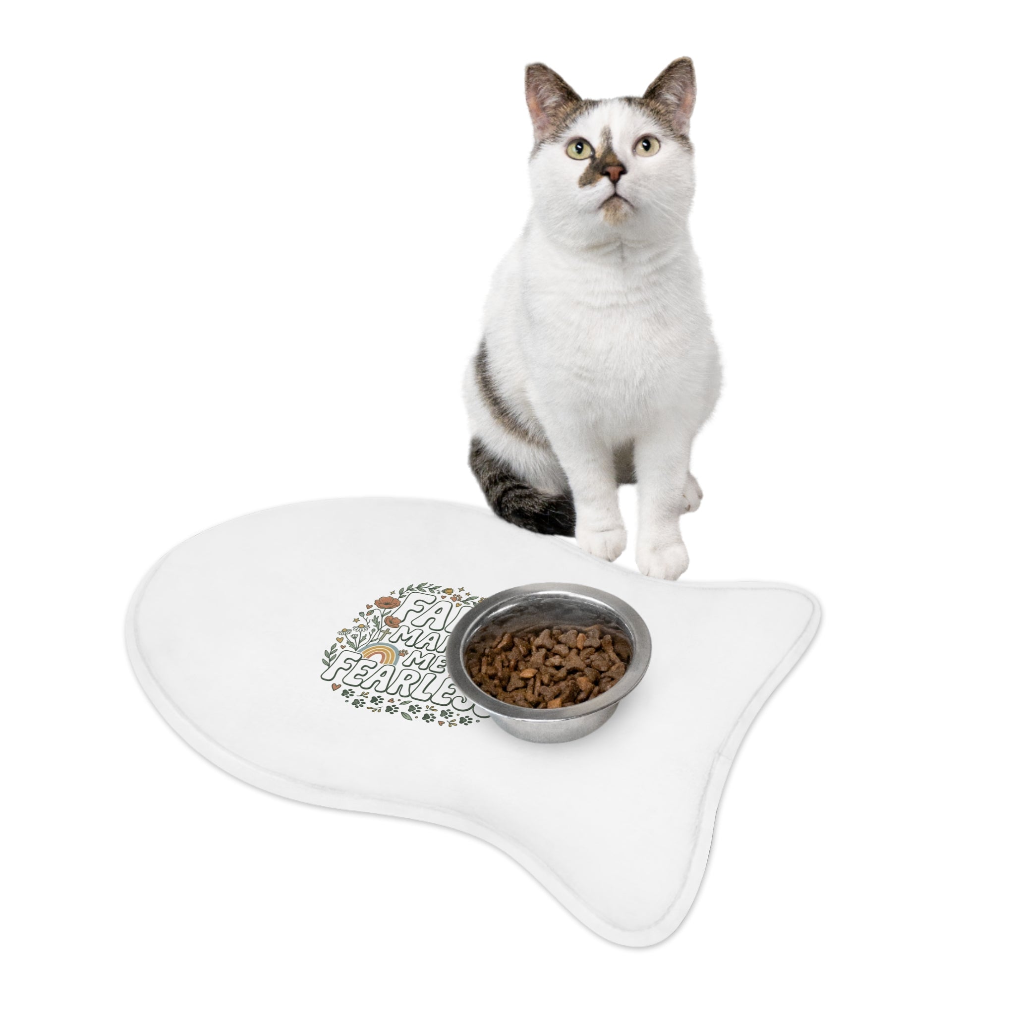 Faith Makes Me Fearless Pet Feeding Mat — Inspirational Dog & Cat Bowl Placemat