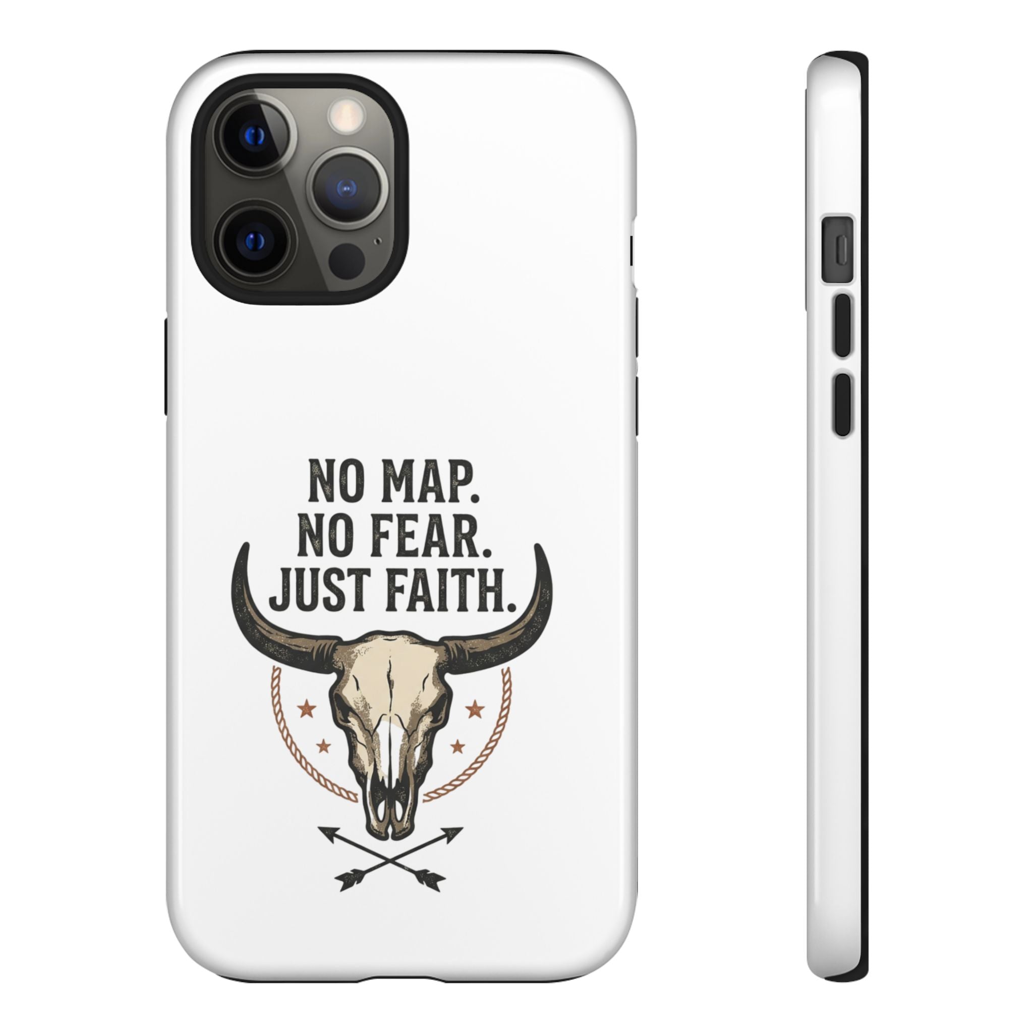 Phone Case — "No Map. No Fear. Just Faith." Skull Design