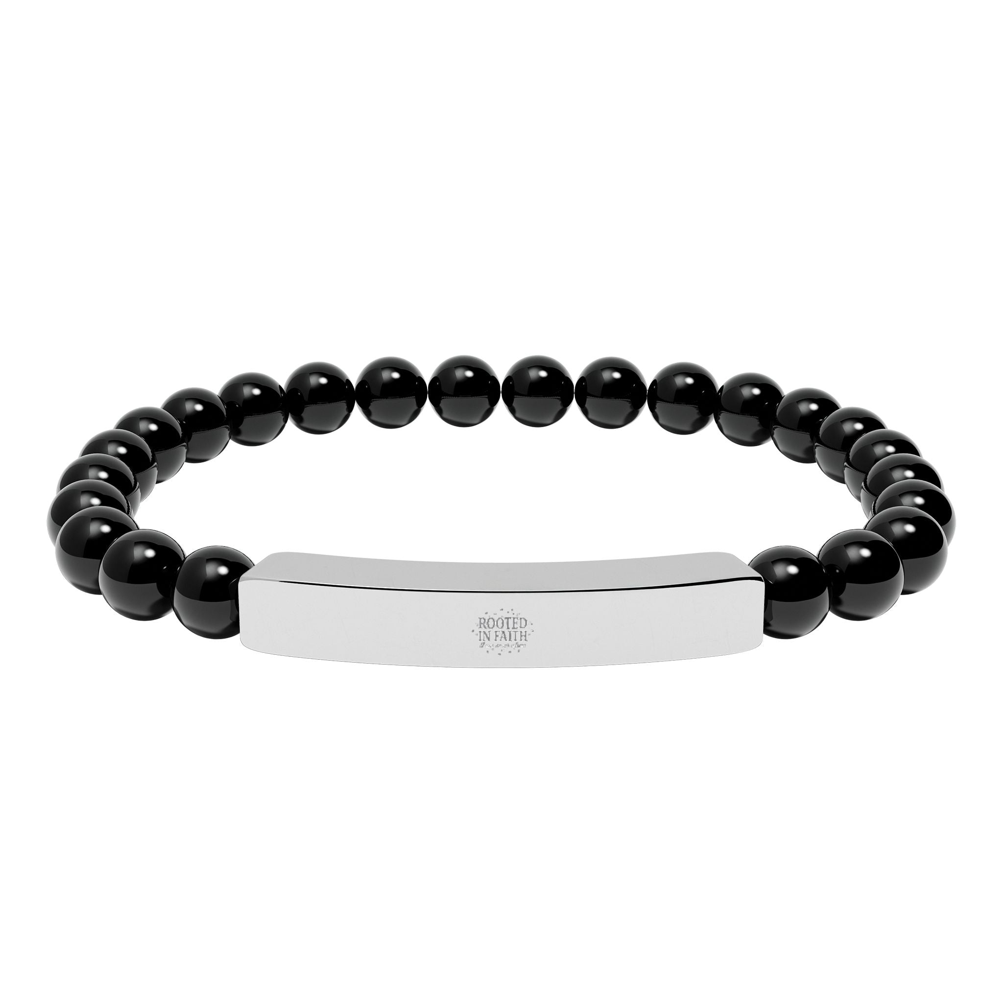 Engravable Natural Stone Bead Bar Bracelet — Stretch Bracelet with Personalized Metal Bar