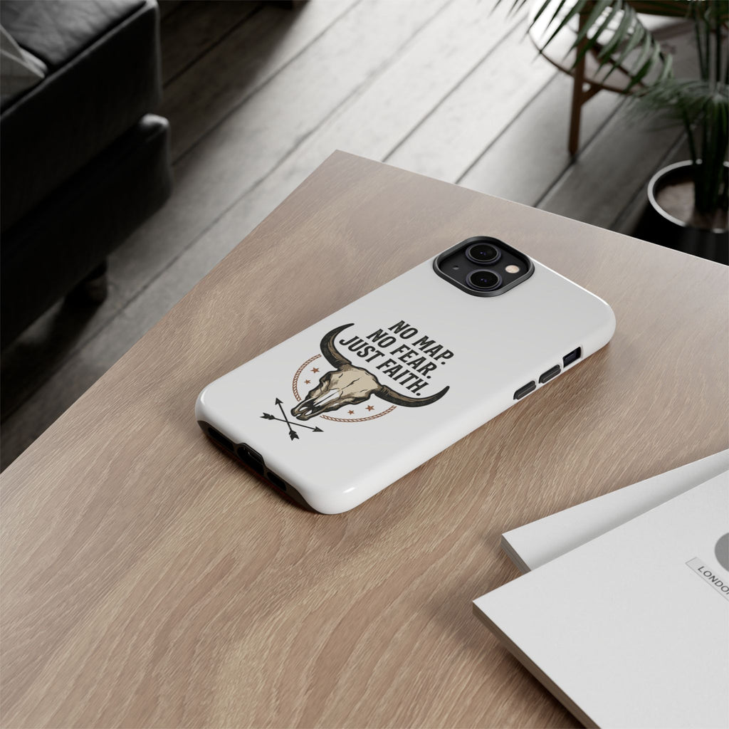 Phone Case — "No Map. No Fear. Just Faith." Skull Design