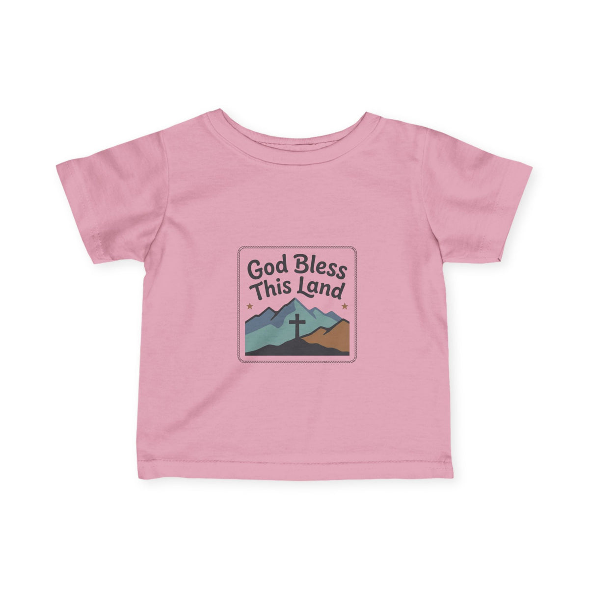 Infant Tee — "God Bless This Land" Mountain Cross Baby Shirt