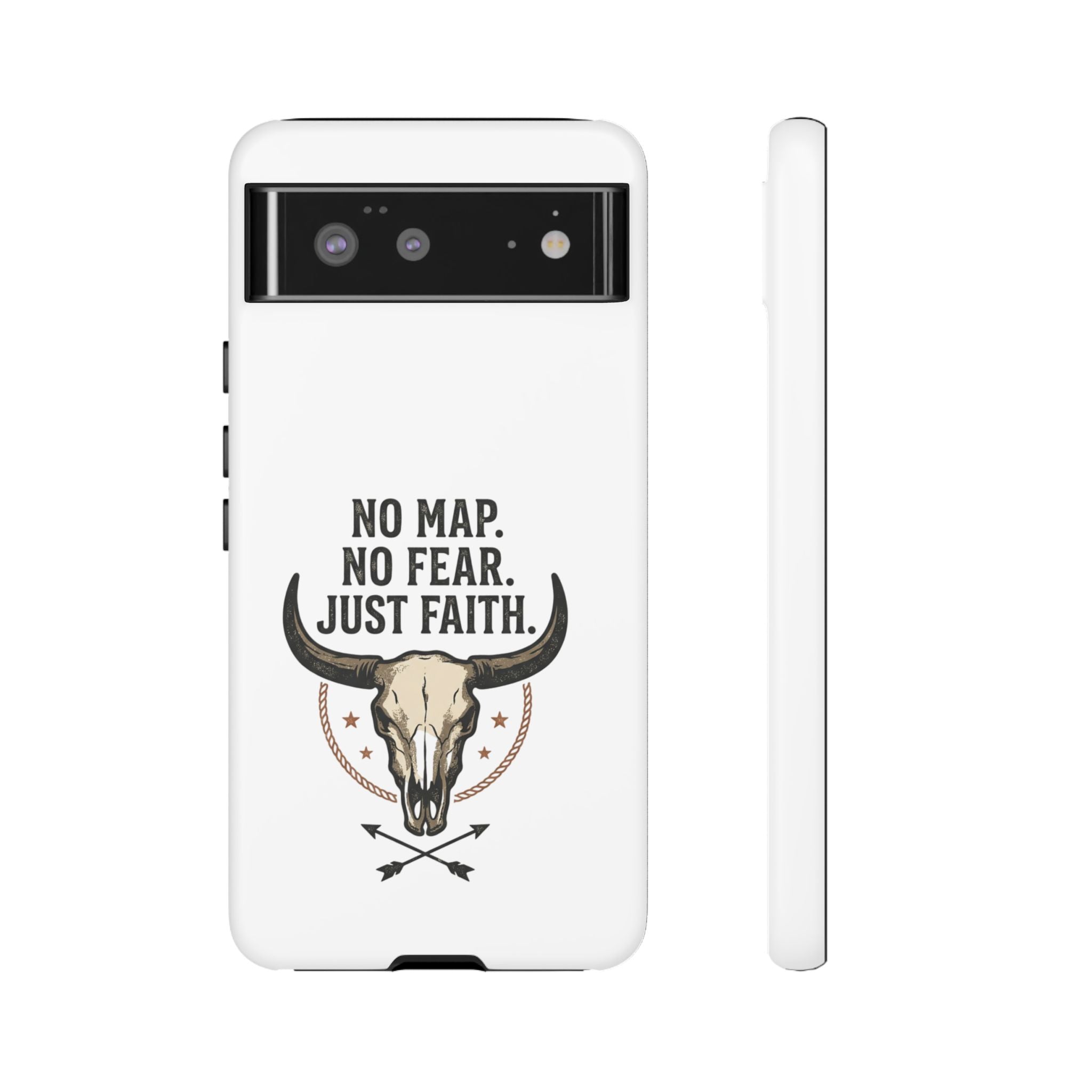 Phone Case — "No Map. No Fear. Just Faith." Skull Design