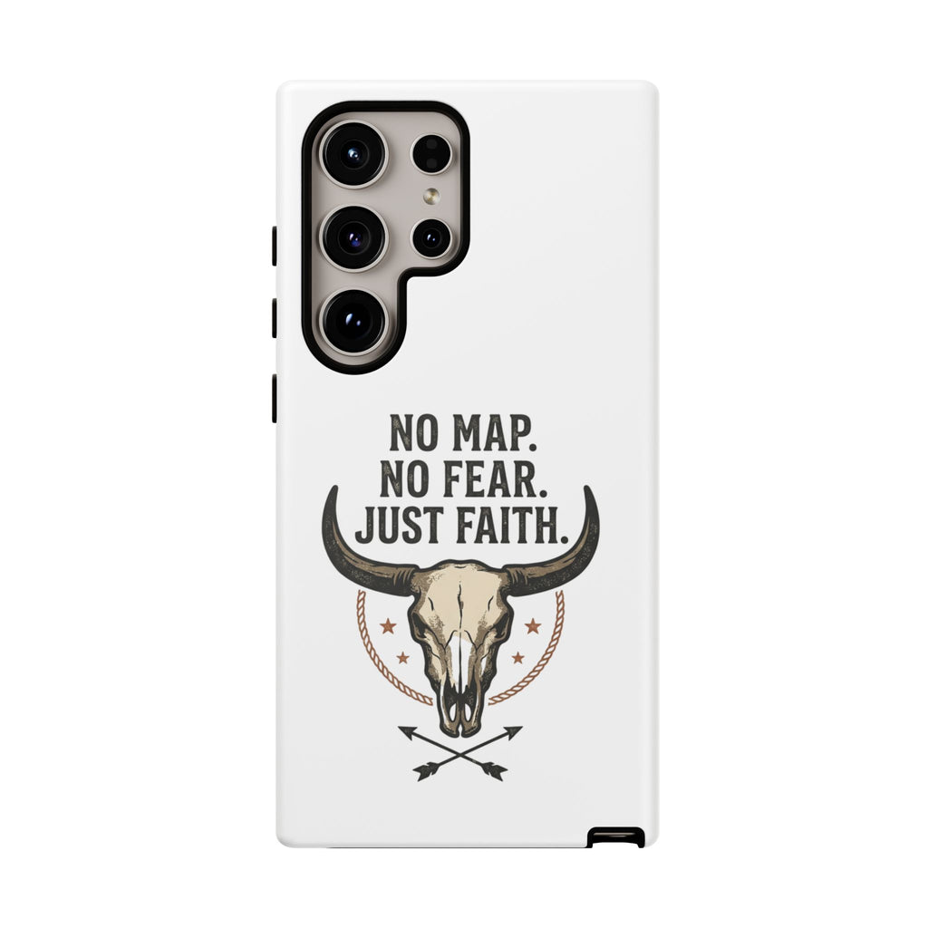 Phone Case — "No Map. No Fear. Just Faith." Skull Design