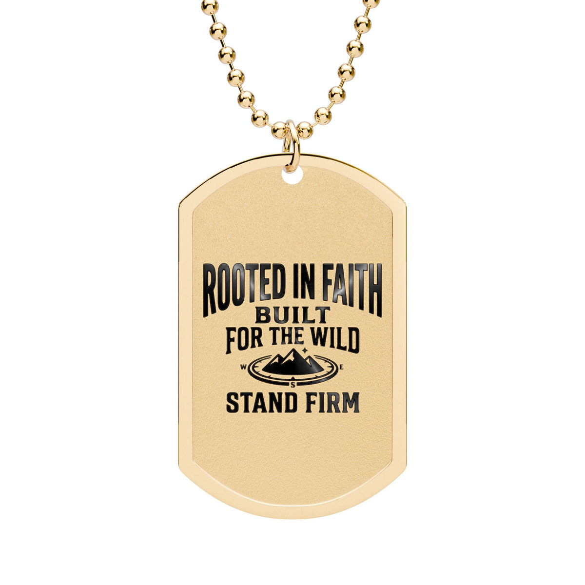 Rooted in Faith Dog Tag Necklace — "Rooted in Faith, Built for the Wild, Stand Firm" Inspirational Pendant