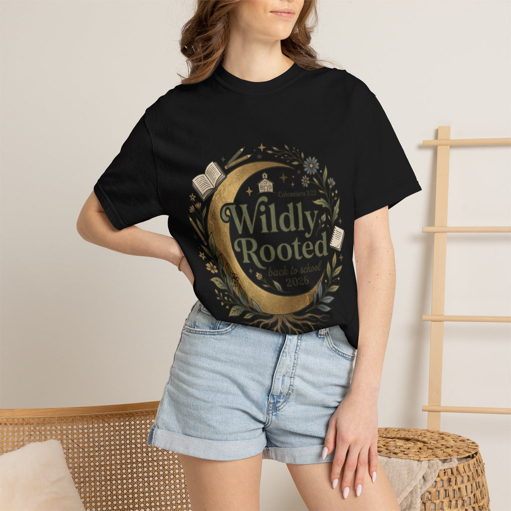 Wildly Rooted Back to School T-Shirt — Botanical Moon Design (2026)