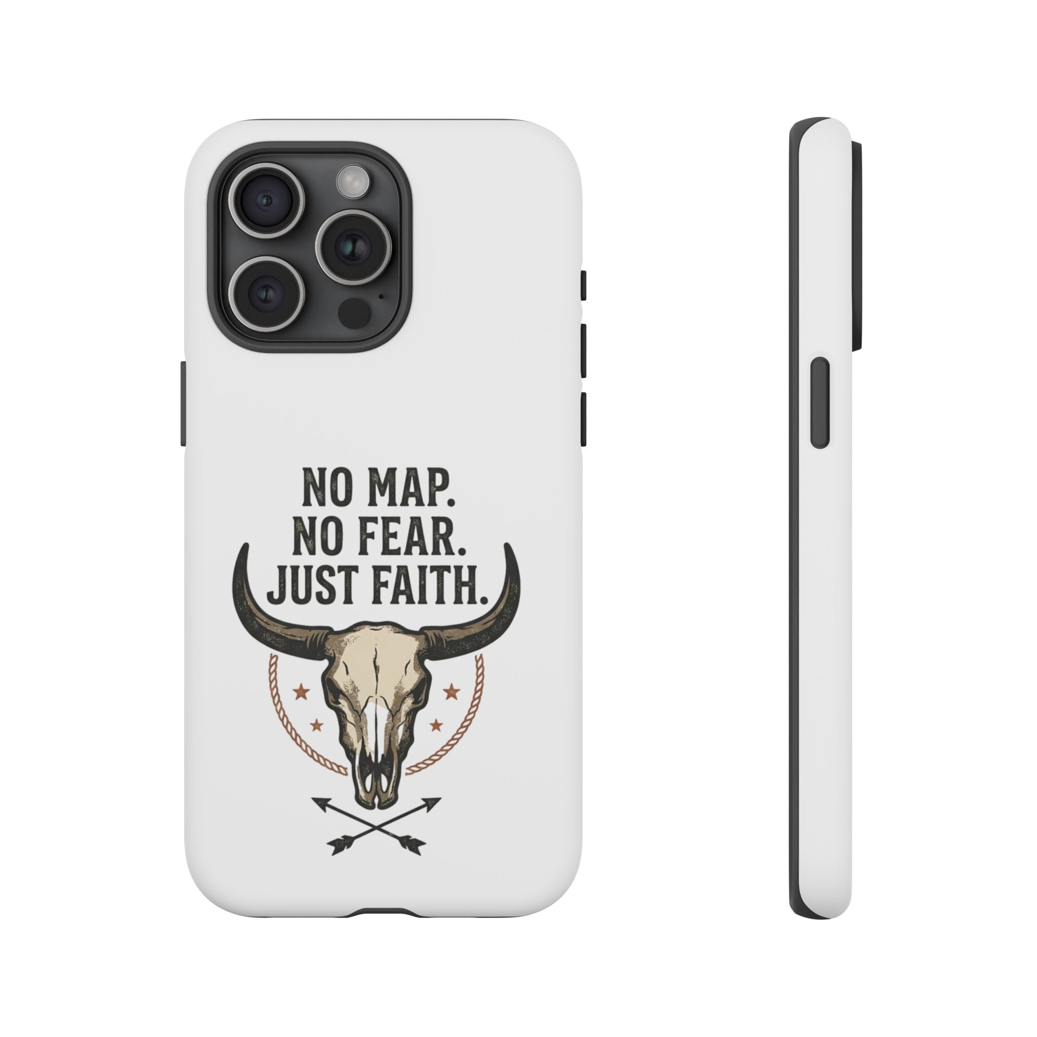 Phone Case — "No Map. No Fear. Just Faith." Skull Design