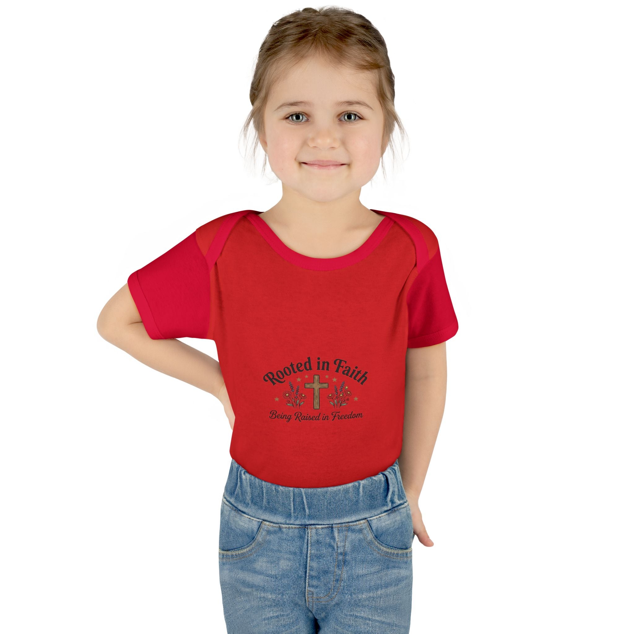 Infant Bodysuit - "Rooted in Faith" Cross Baby Onesie (Religious Newborn Gift)