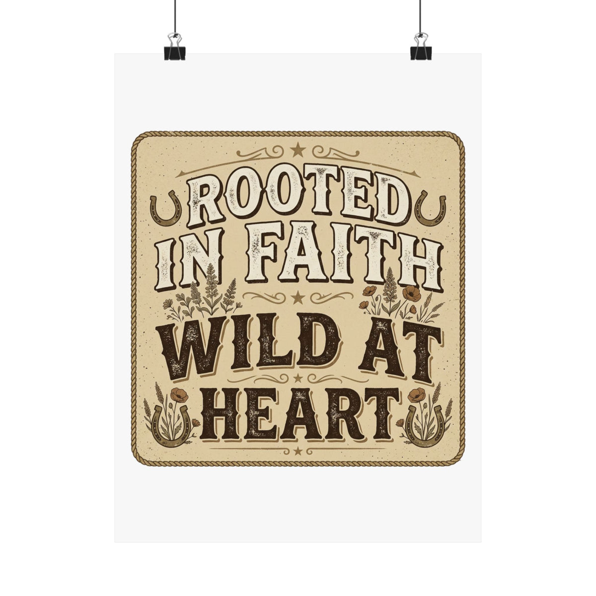 Rooted in Faith, Wild at Heart Matte Poster — Rustic Inspirational Wall Art