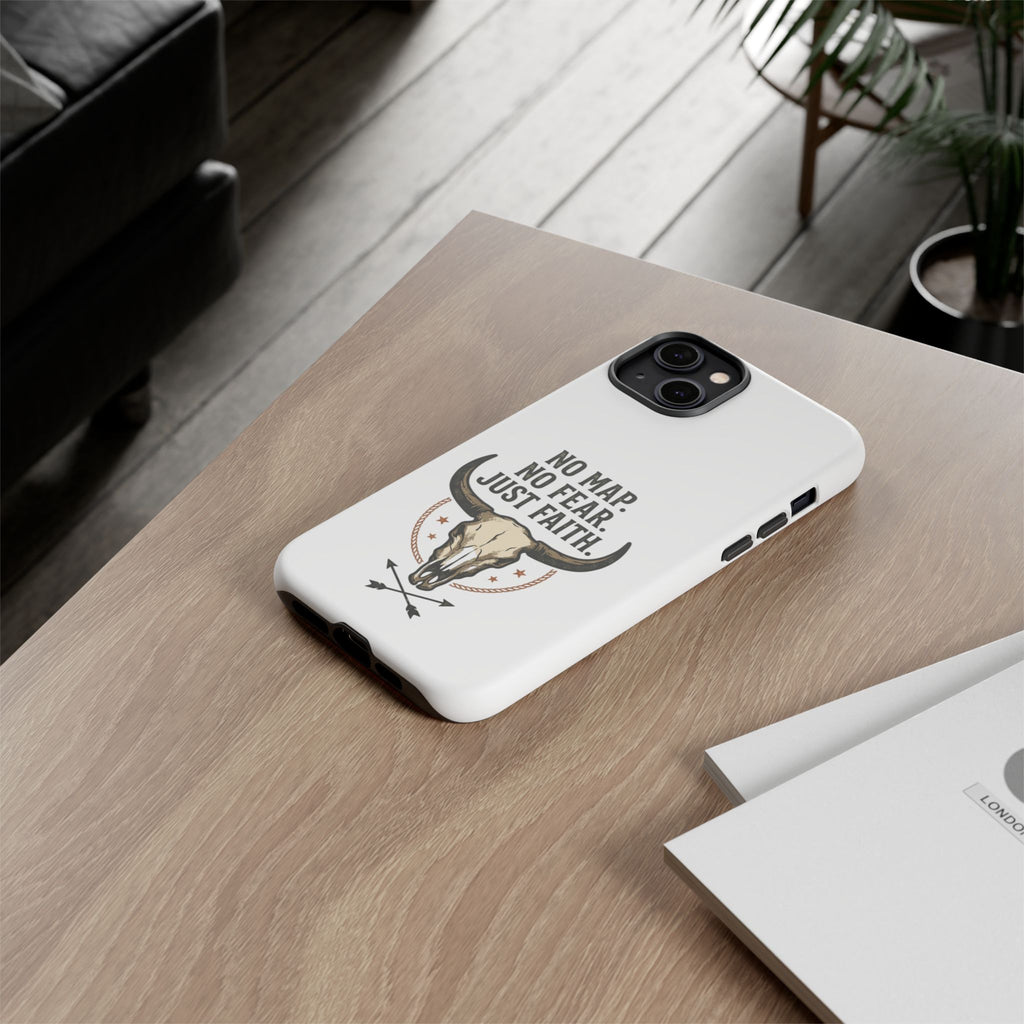 Phone Case — "No Map. No Fear. Just Faith." Skull Design