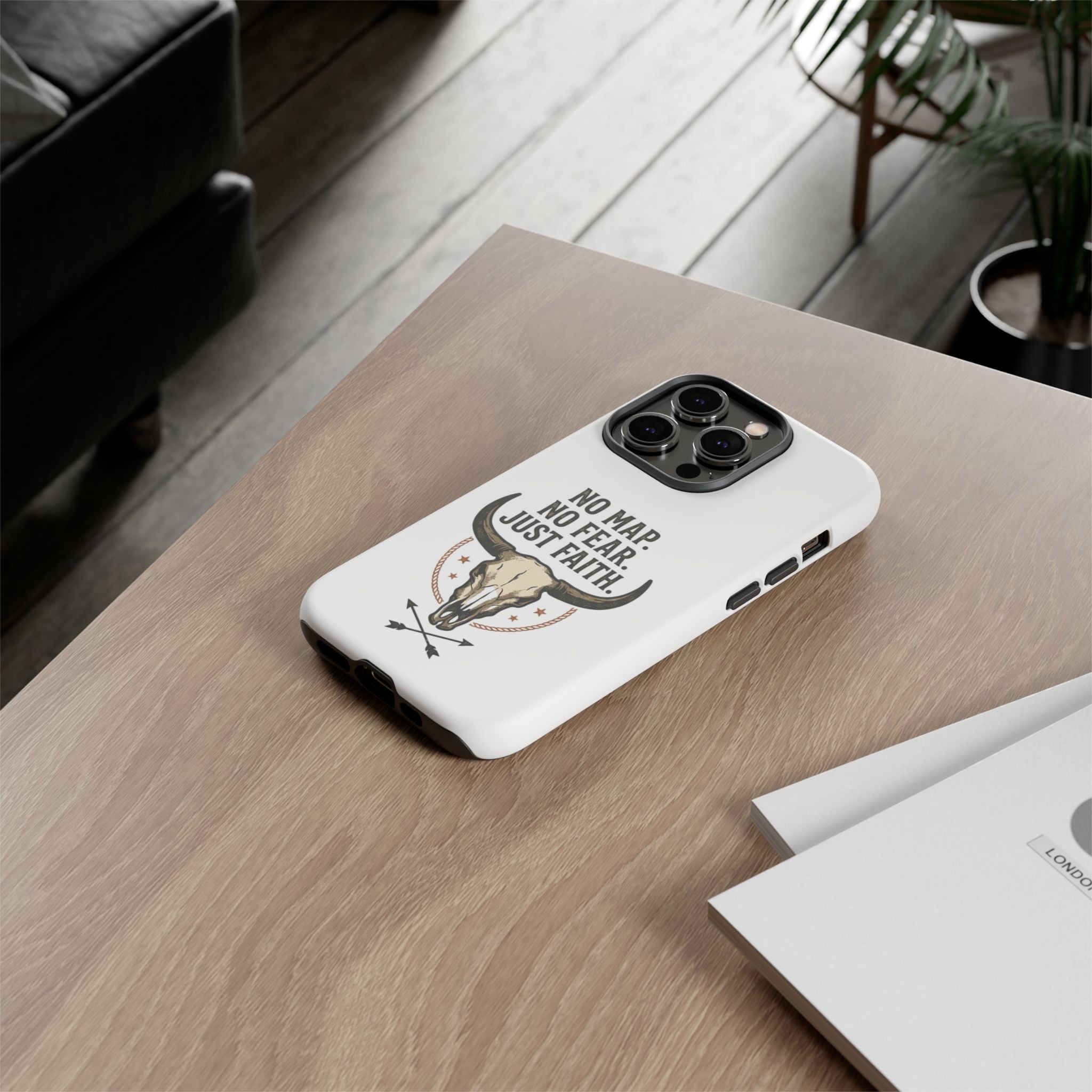 Phone Case — "No Map. No Fear. Just Faith." Skull Design