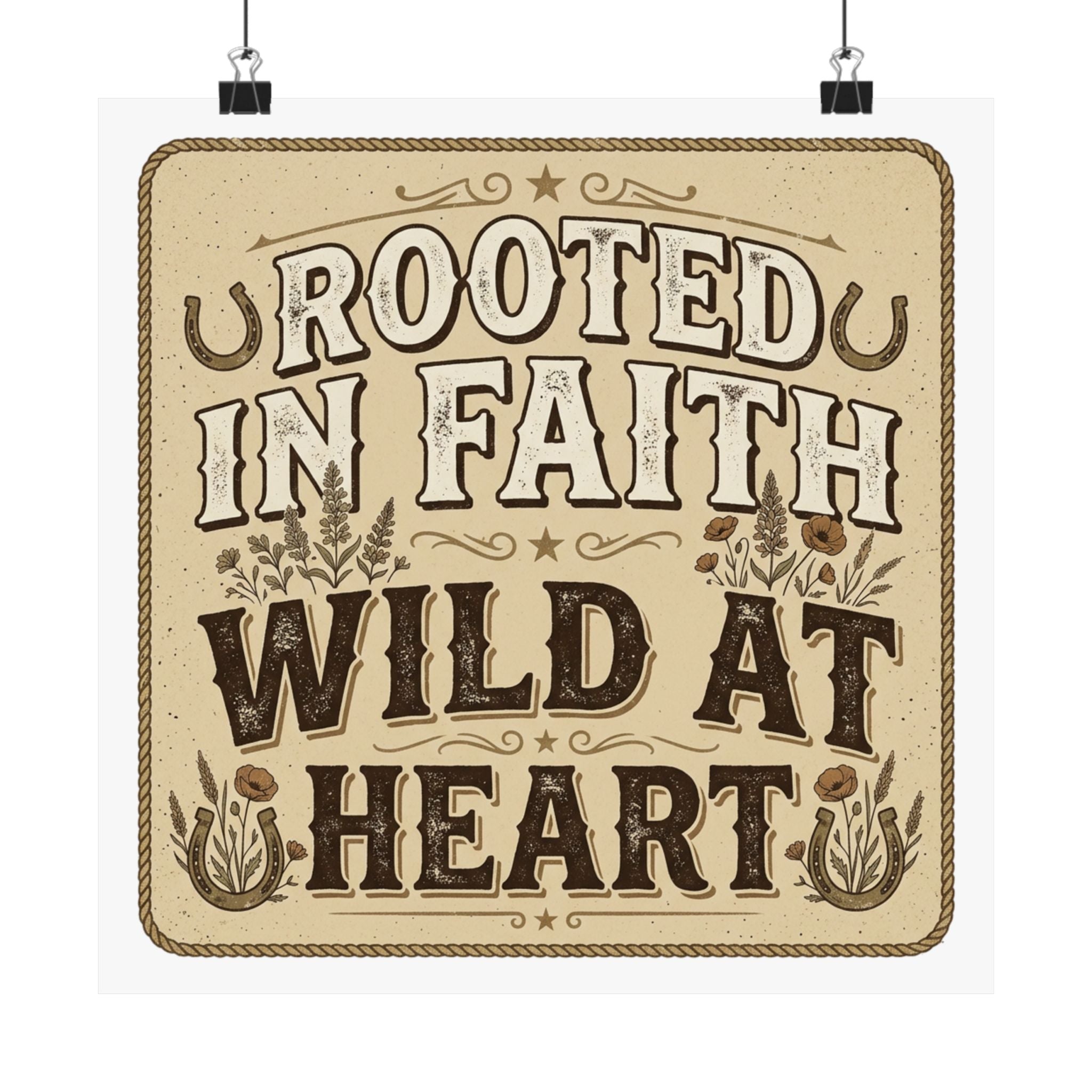 Rooted in Faith, Wild at Heart Matte Poster — Rustic Inspirational Wall Art