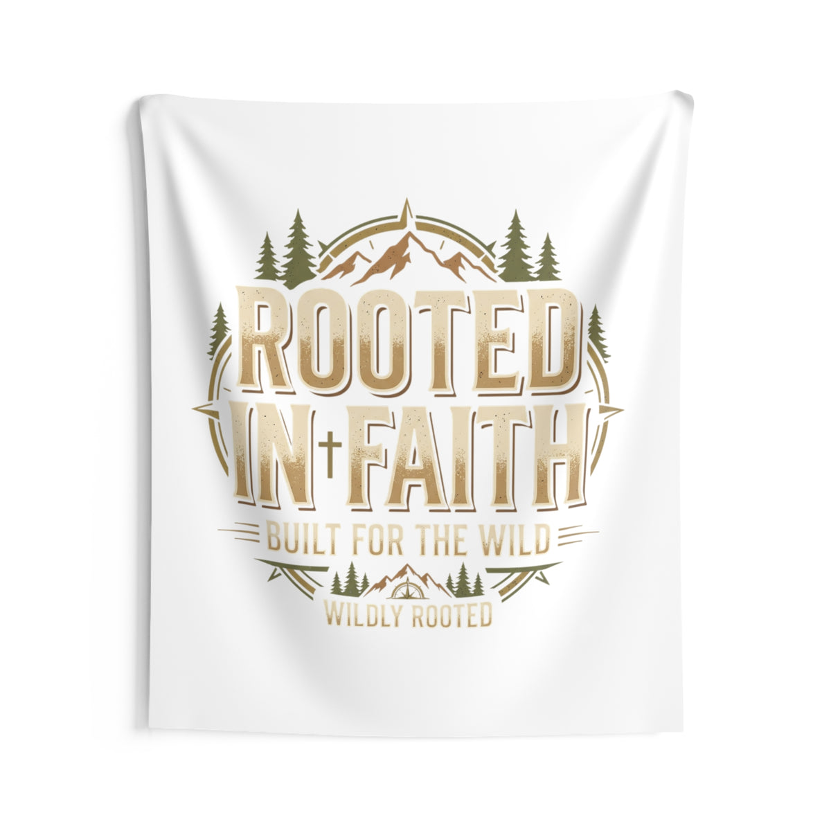 Rooted in Faith Wall Tapestry — Rustic Mountain Christian Home Decor