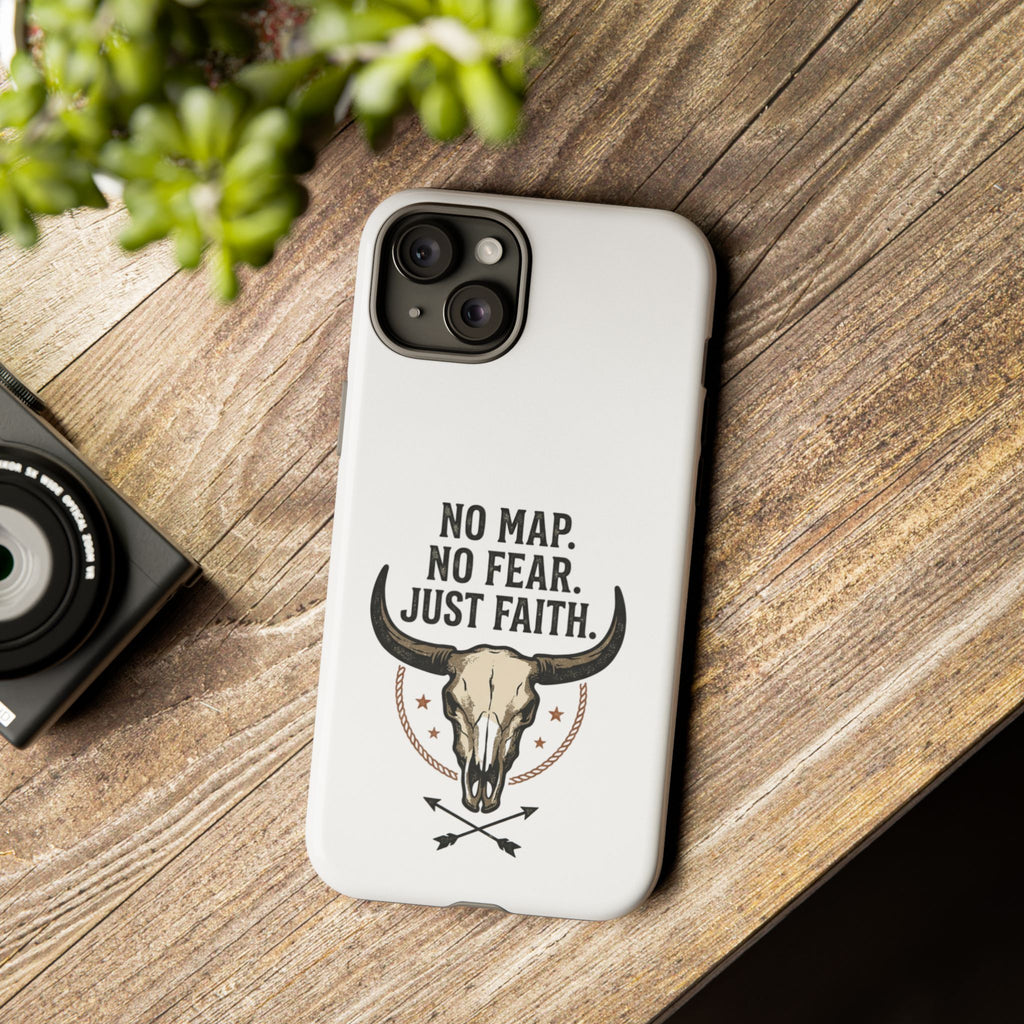 Phone Case — "No Map. No Fear. Just Faith." Skull Design