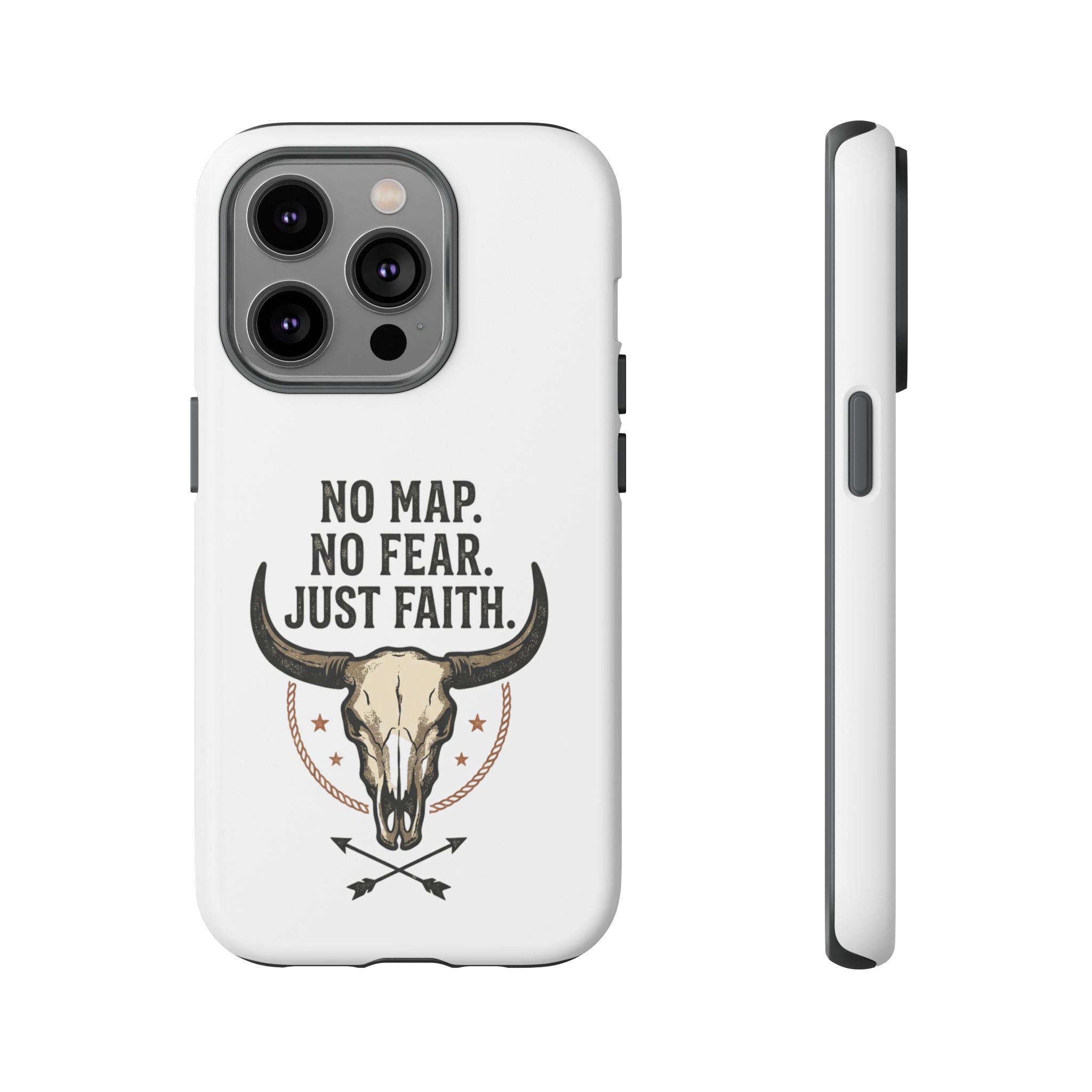 Phone Case — "No Map. No Fear. Just Faith." Skull Design