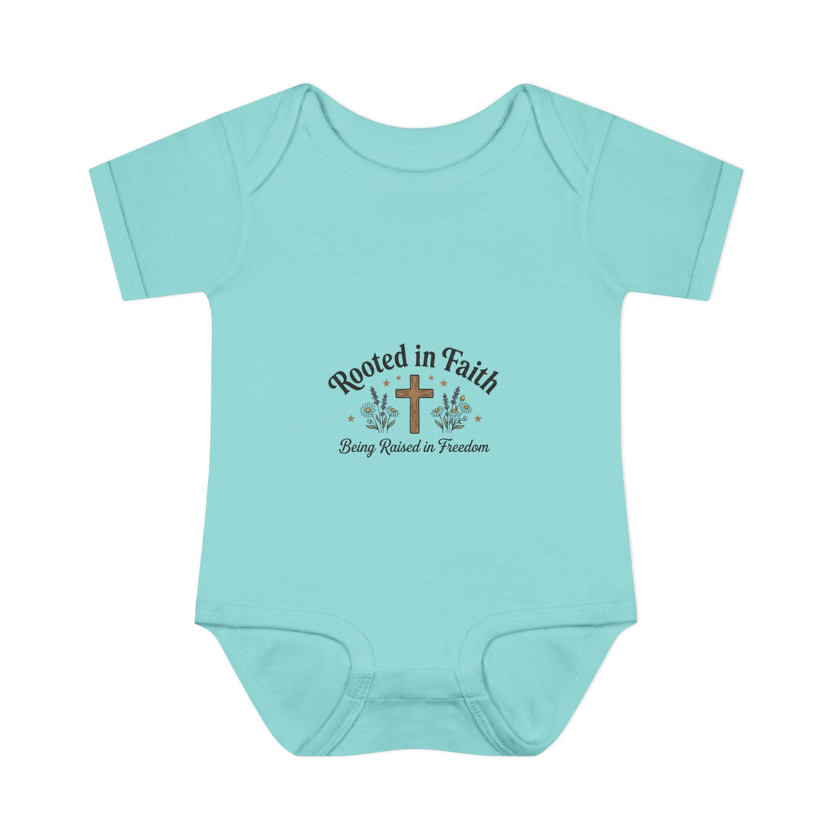 Infant Bodysuit - "Rooted in Faith" Cross Baby Onesie (Religious Newborn Gift)