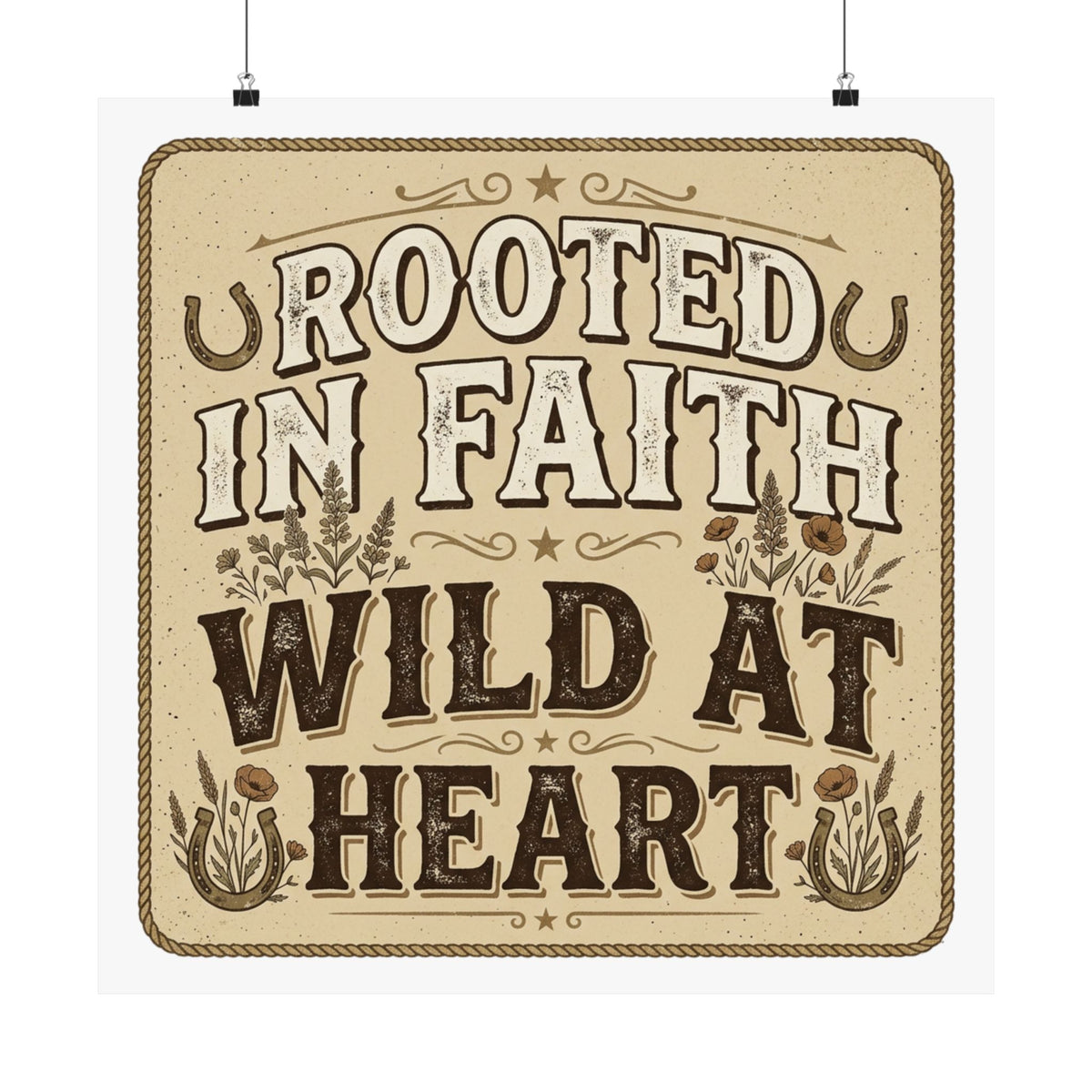 Rooted in Faith, Wild at Heart Matte Poster — Rustic Inspirational Wall Art