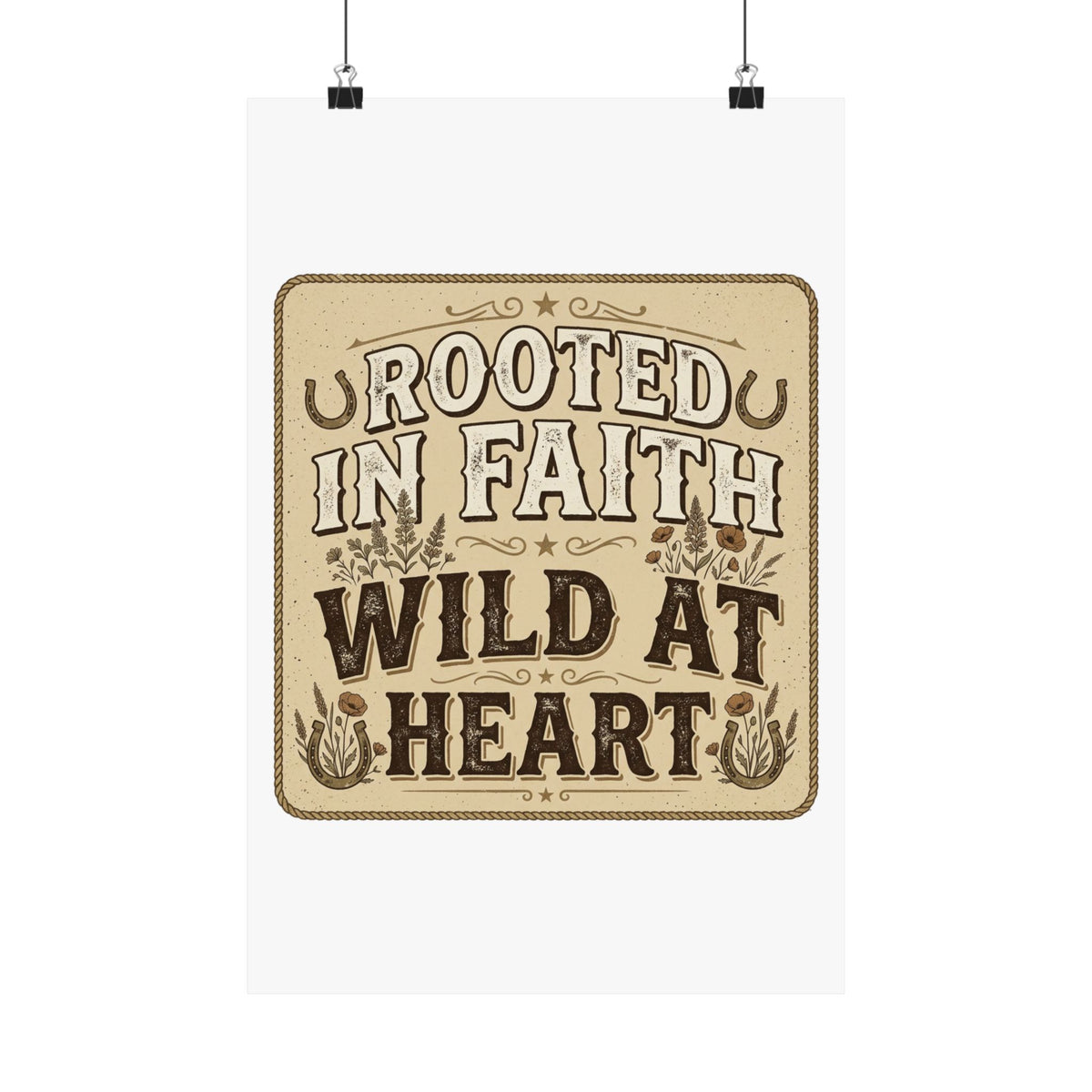 Rooted in Faith, Wild at Heart Matte Poster — Rustic Inspirational Wall Art