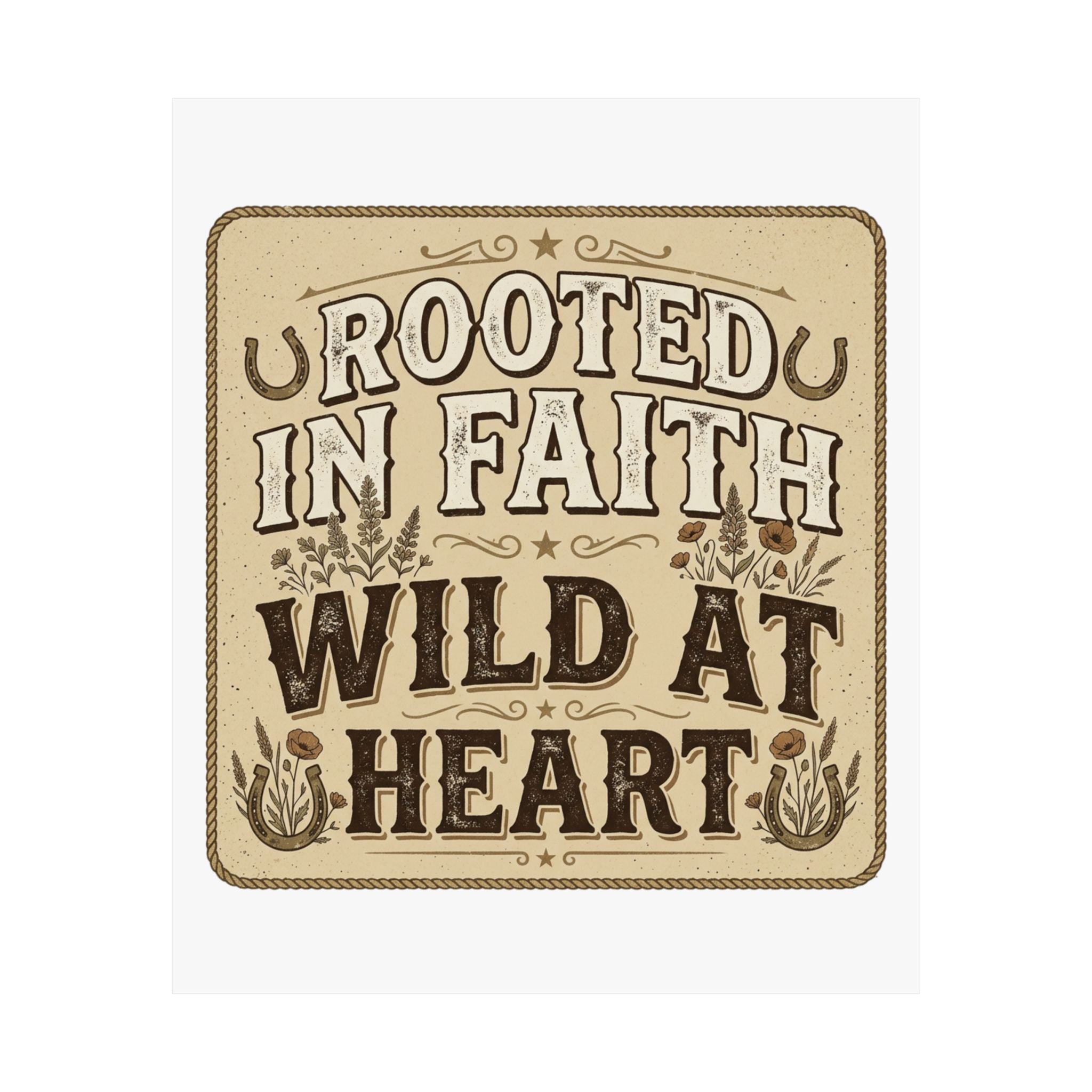 Rooted in Faith, Wild at Heart Matte Poster — Rustic Inspirational Wall Art