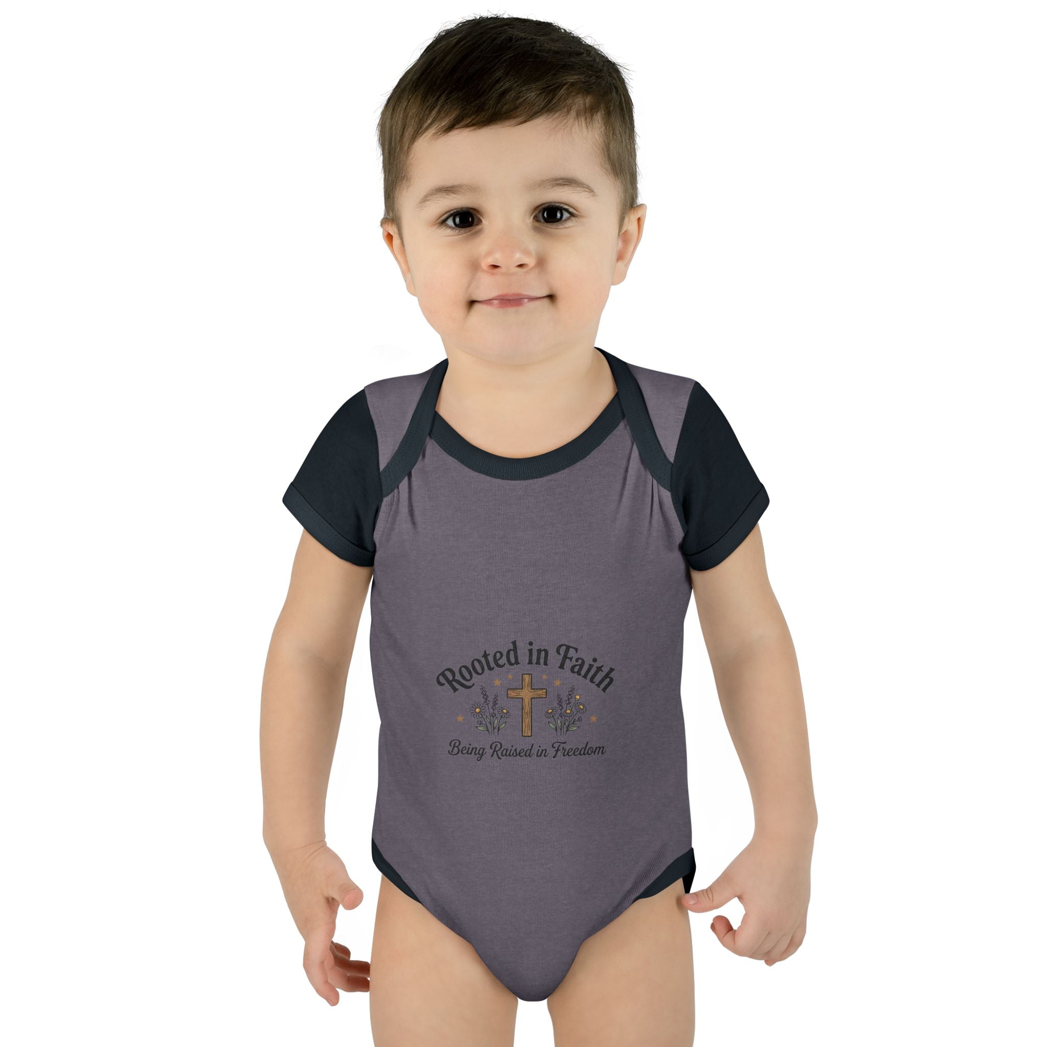 Infant Bodysuit - "Rooted in Faith" Cross Baby Onesie (Religious Newborn Gift)