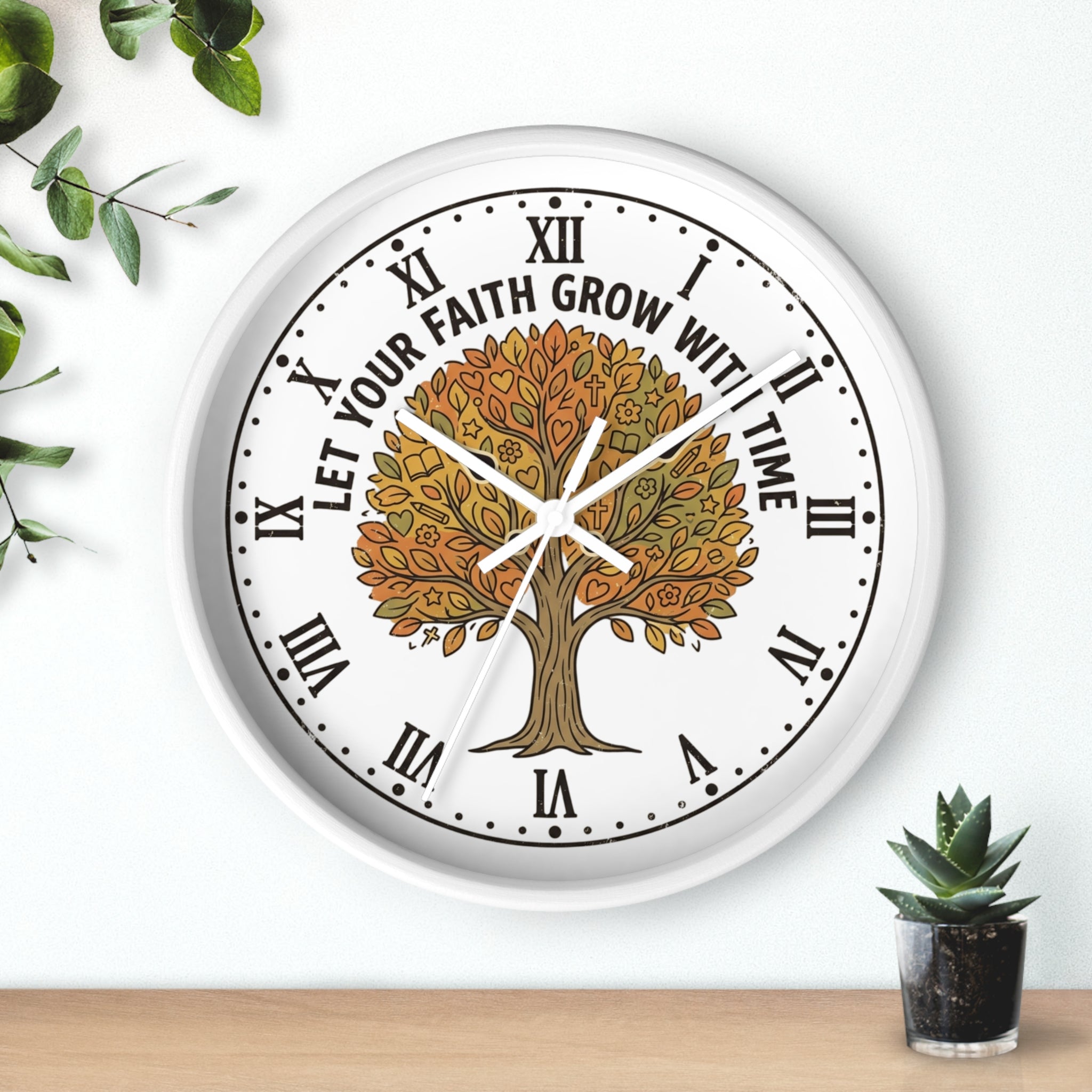 Fall Tree Wall Clock — "Let Your Faith Grow With Time" Inspirational Home Decor