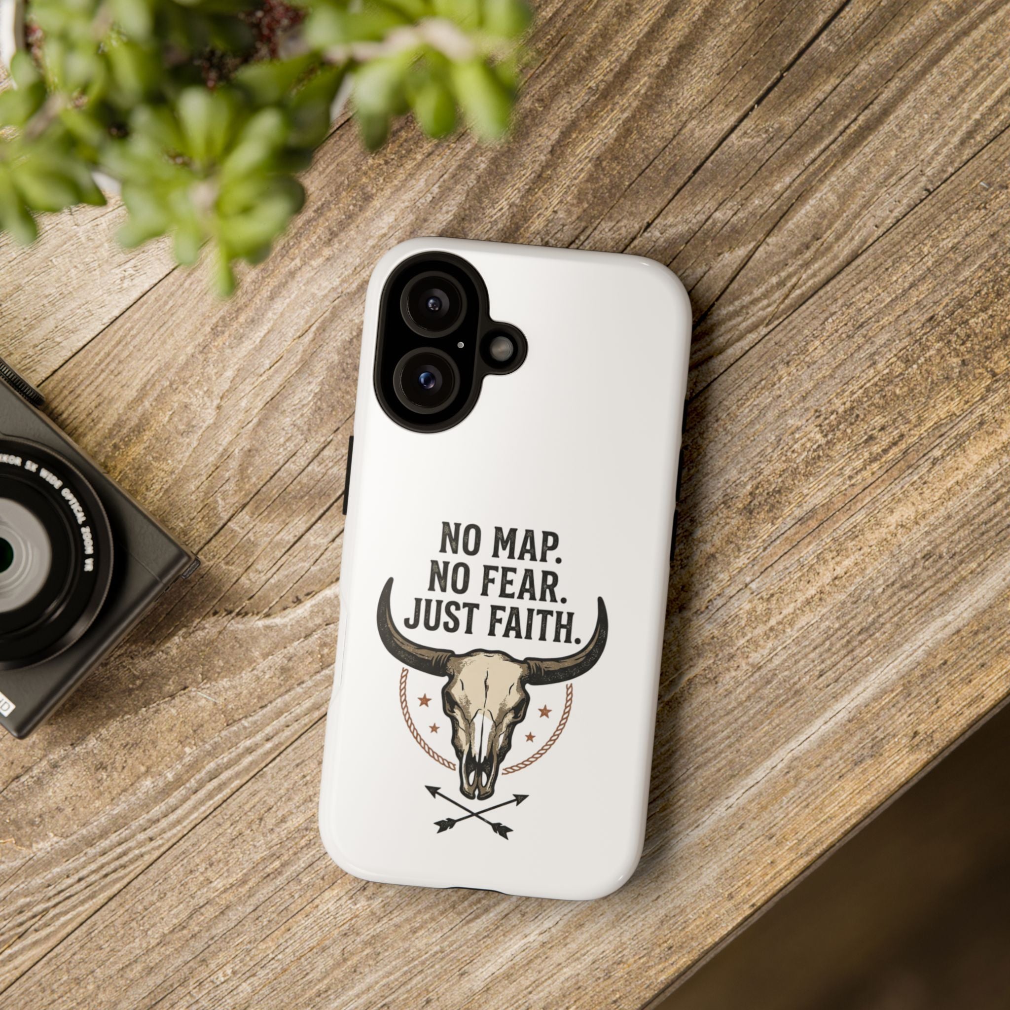 Phone Case — "No Map. No Fear. Just Faith." Skull Design