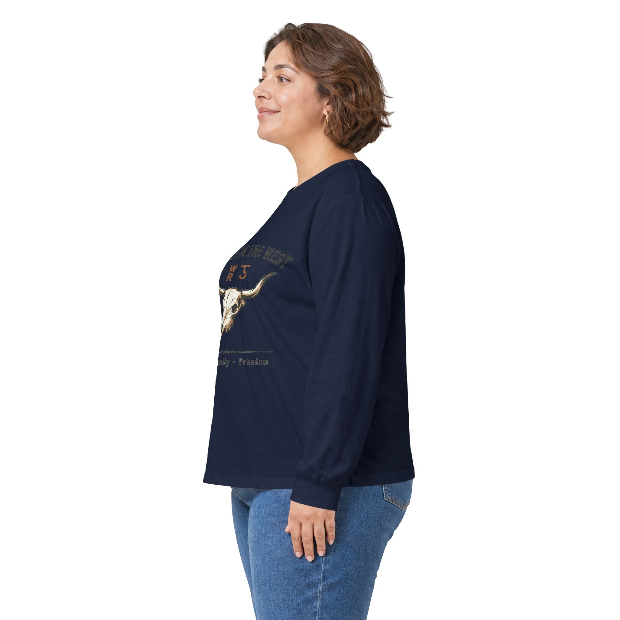 Rooted in the West Long Sleeve Tee — Vintage Steer Skull, Faith • Family • Freedom