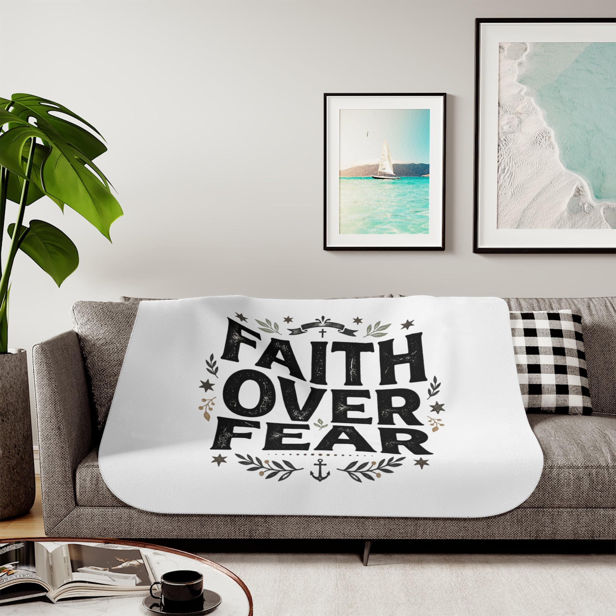 Faith Over Fear Sherpa Blanket — Cozy Inspirational Throw for Christian Home & Gifts