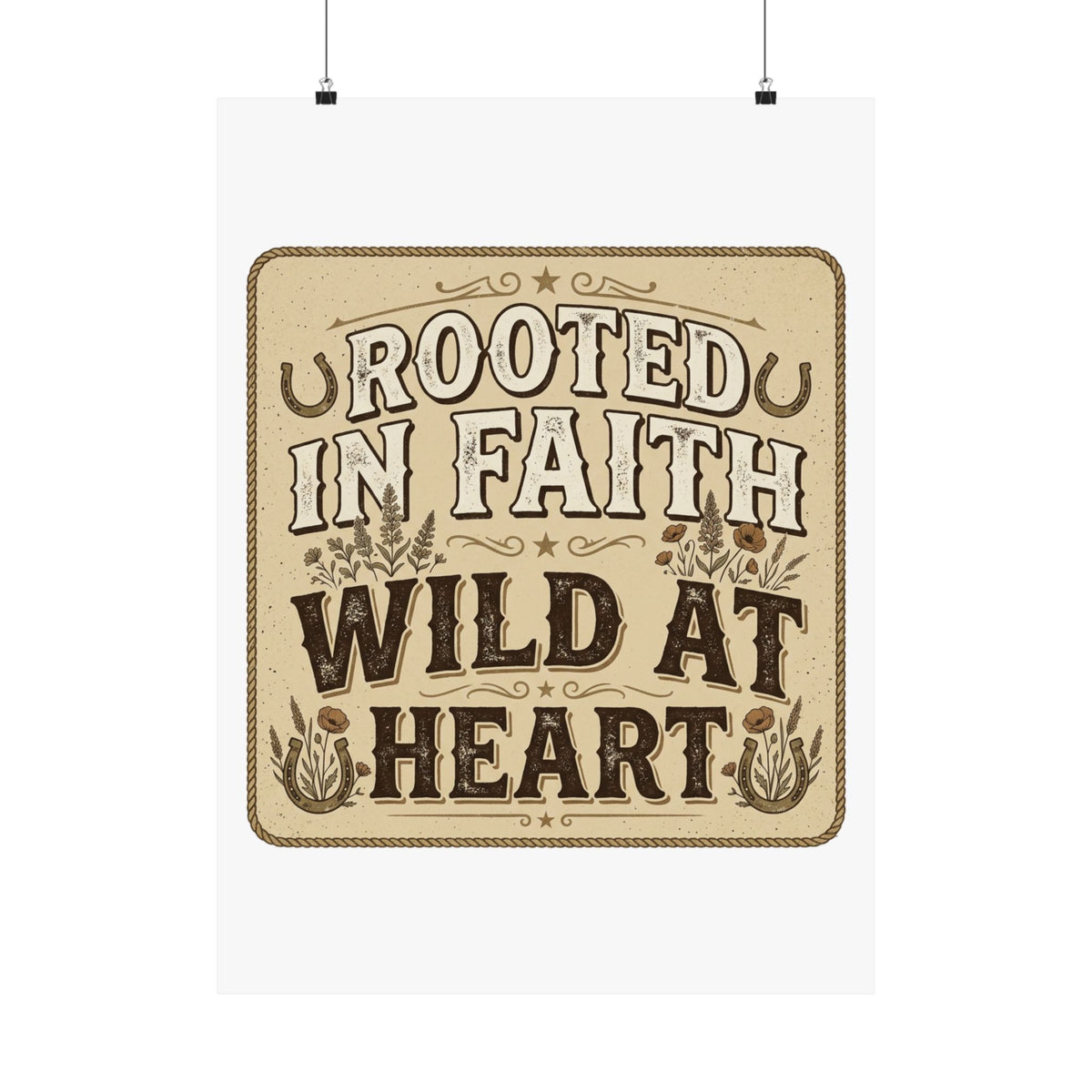 Rooted in Faith, Wild at Heart Matte Poster — Rustic Inspirational Wall Art