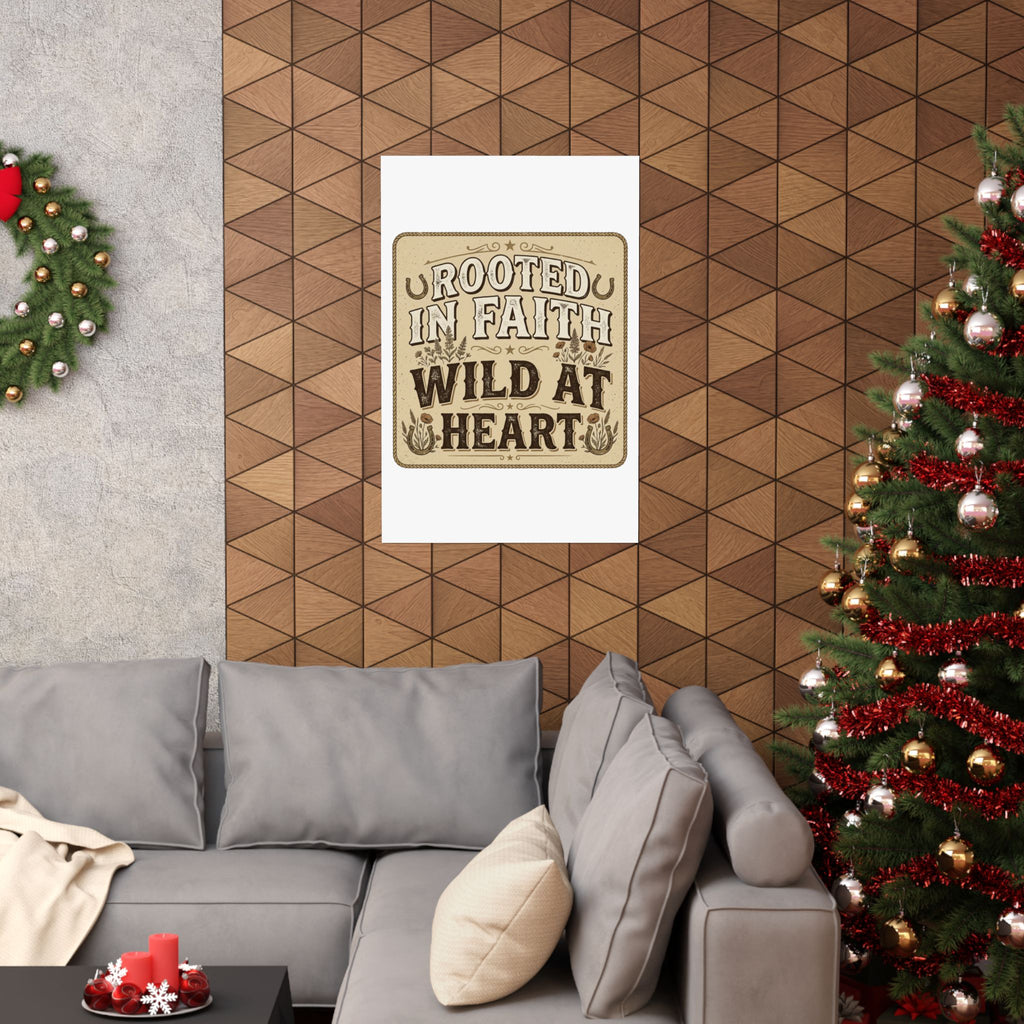 Rooted in Faith, Wild at Heart Matte Poster — Rustic Inspirational Wall Art