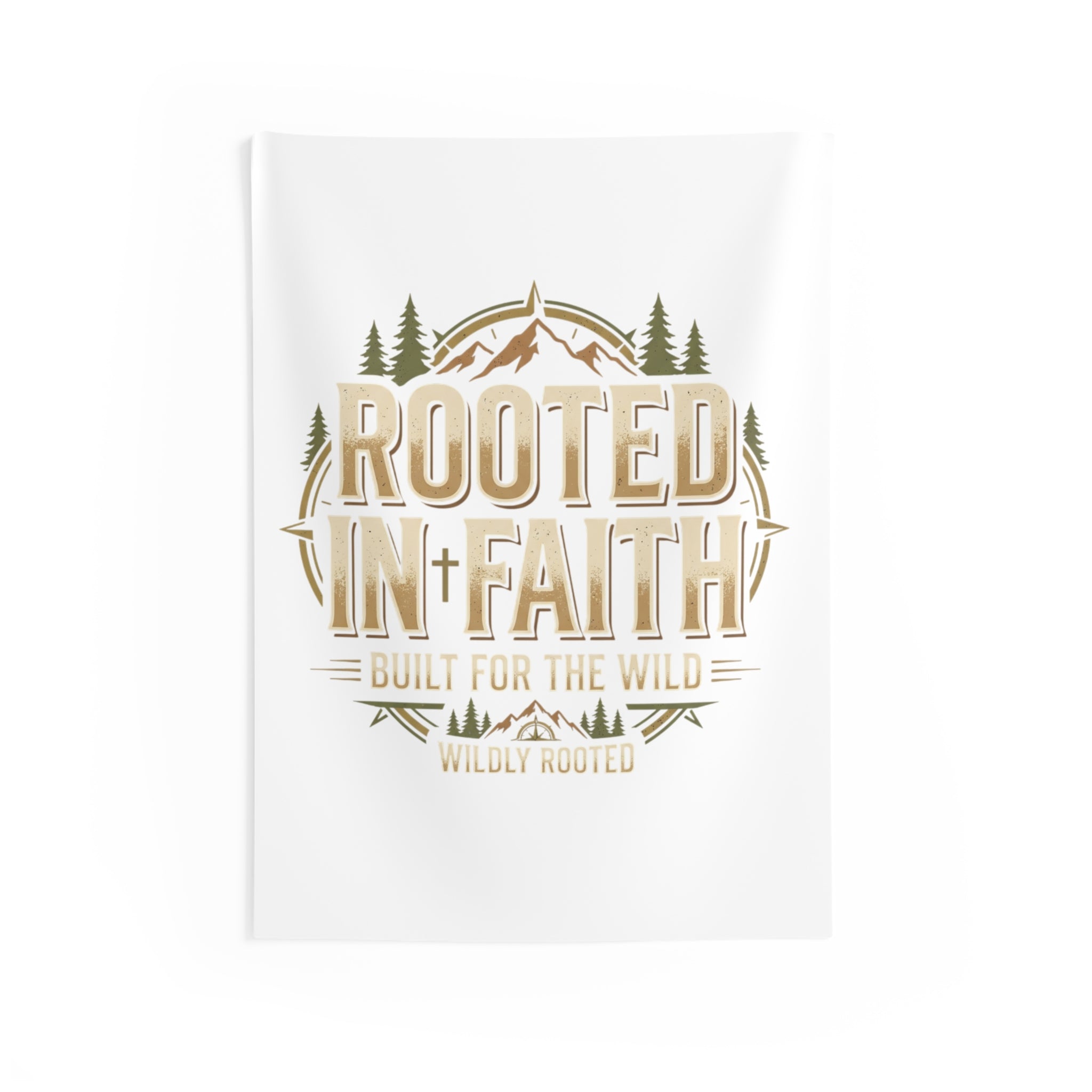 Rooted in Faith Wall Tapestry — Rustic Mountain Christian Home Decor