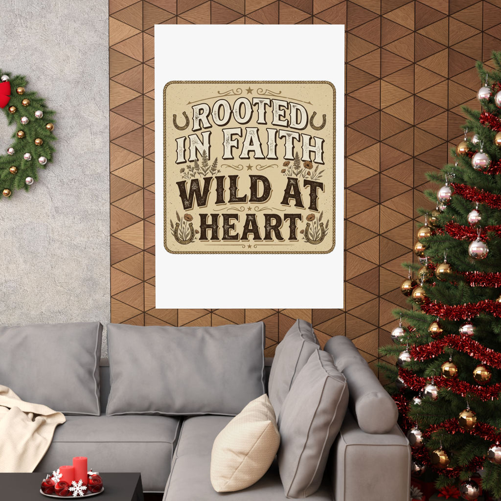 Rooted in Faith, Wild at Heart Matte Poster — Rustic Inspirational Wall Art