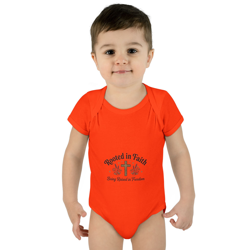 Infant Bodysuit - "Rooted in Faith" Cross Baby Onesie (Religious Newborn Gift)