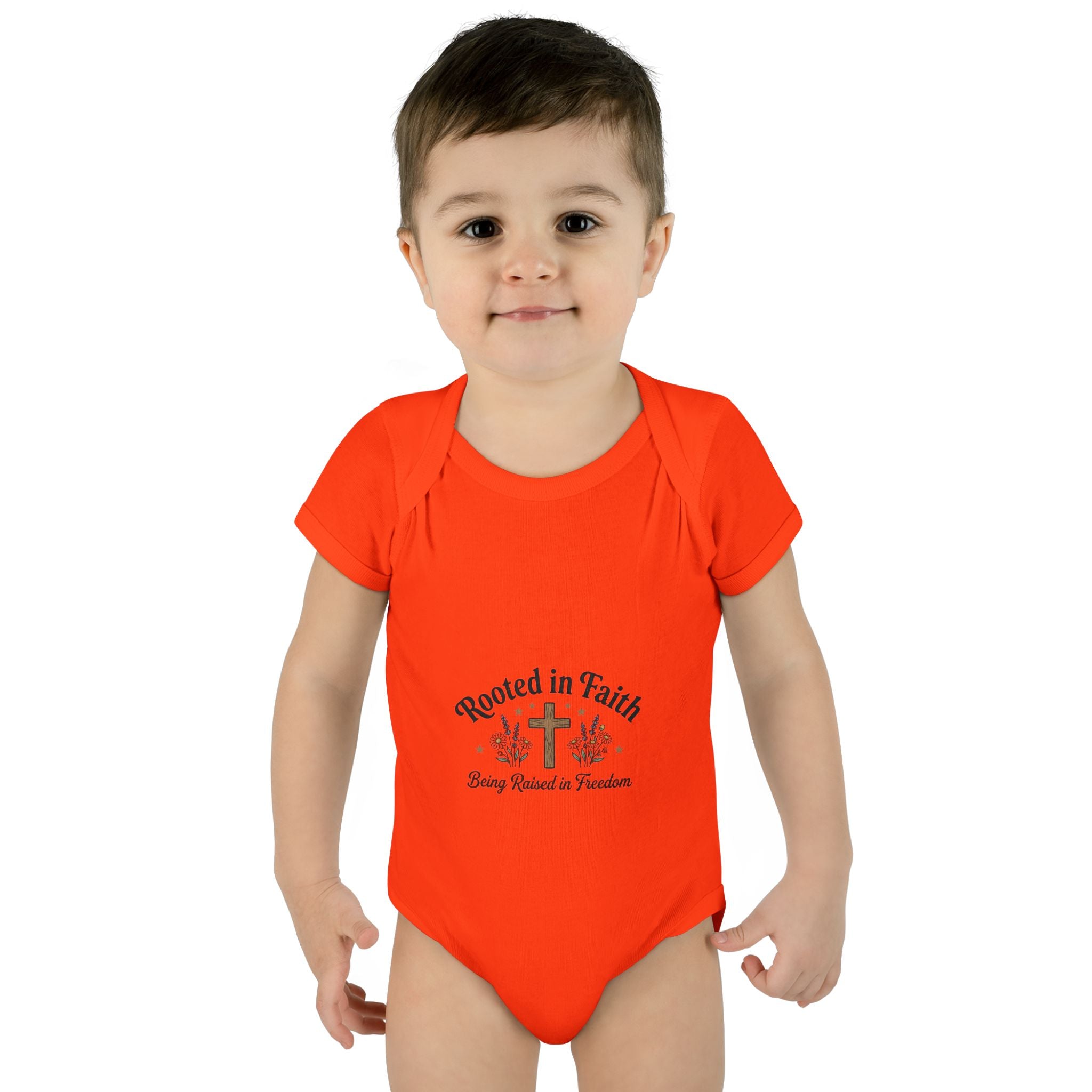 Infant Bodysuit - "Rooted in Faith" Cross Baby Onesie (Religious Newborn Gift)