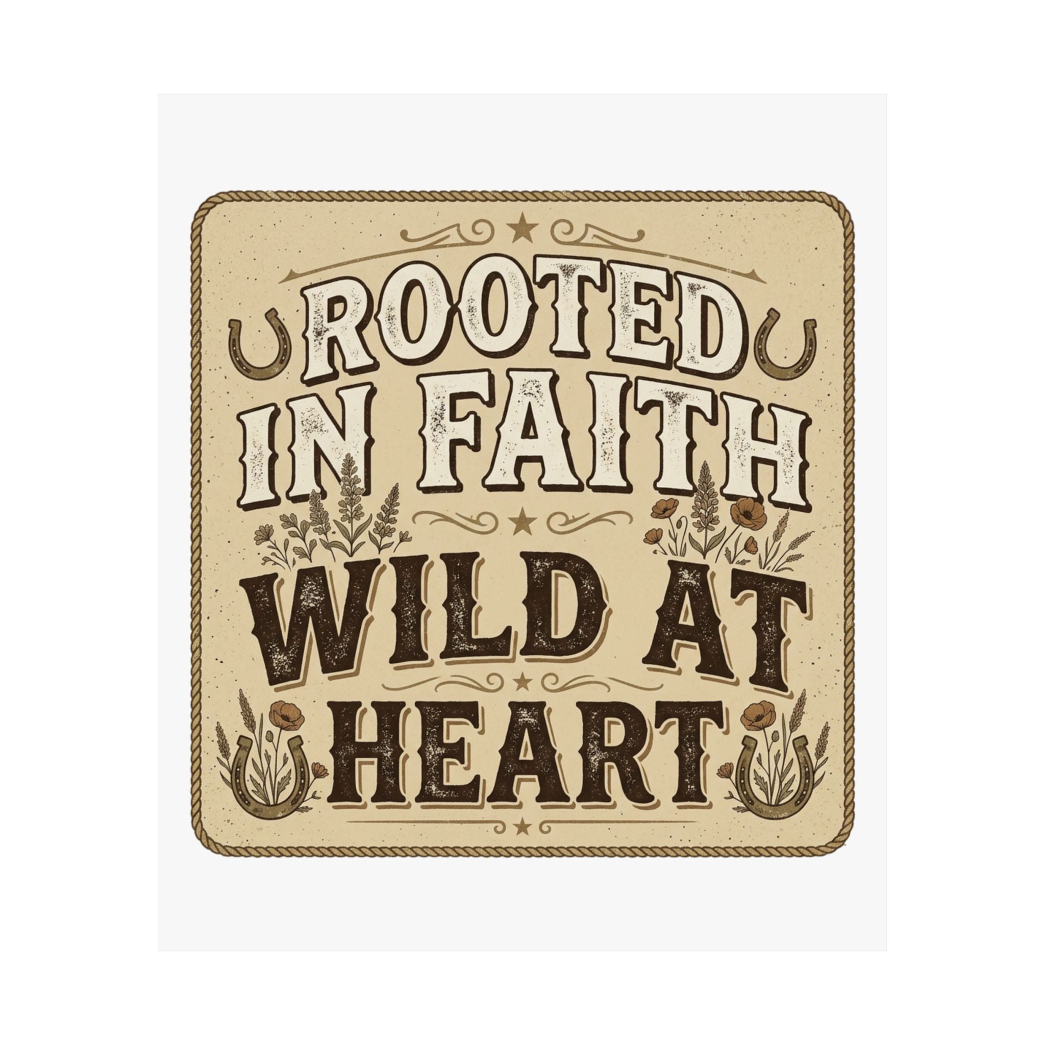 Rooted in Faith, Wild at Heart Matte Poster — Rustic Inspirational Wall Art