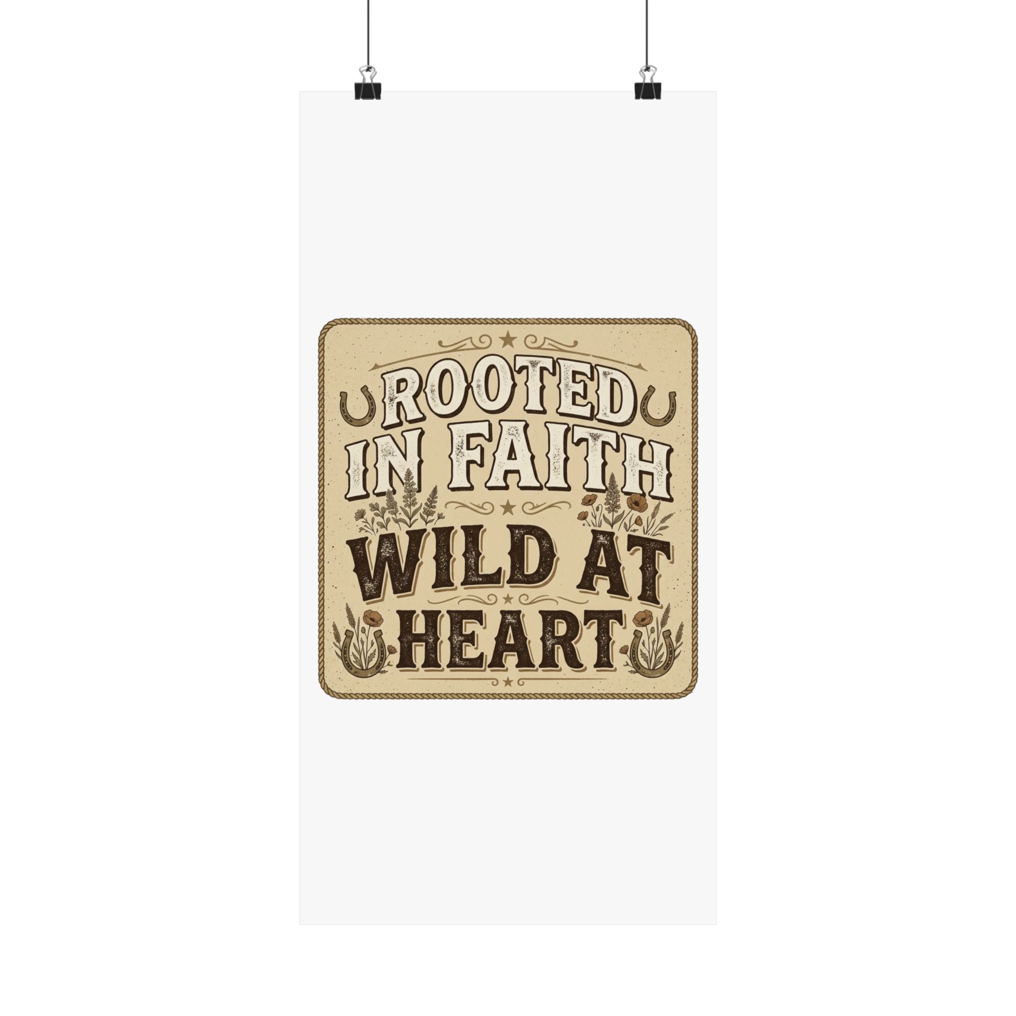 Rooted in Faith, Wild at Heart Matte Poster — Rustic Inspirational Wall Art