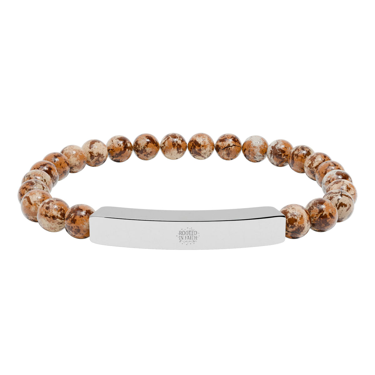 Engravable Natural Stone Bead Bar Bracelet — Stretch Bracelet with Personalized Metal Bar