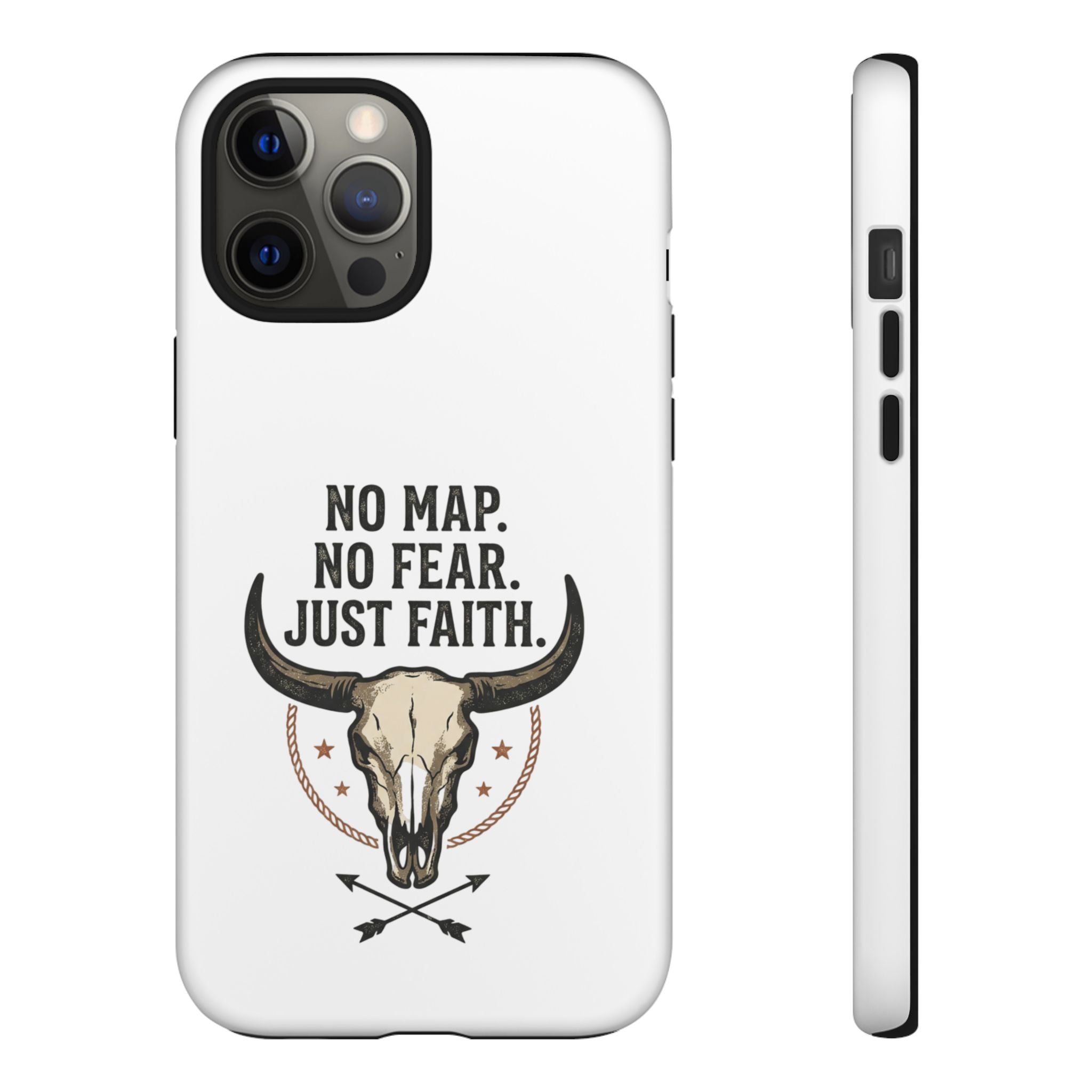 Phone Case — "No Map. No Fear. Just Faith." Skull Design