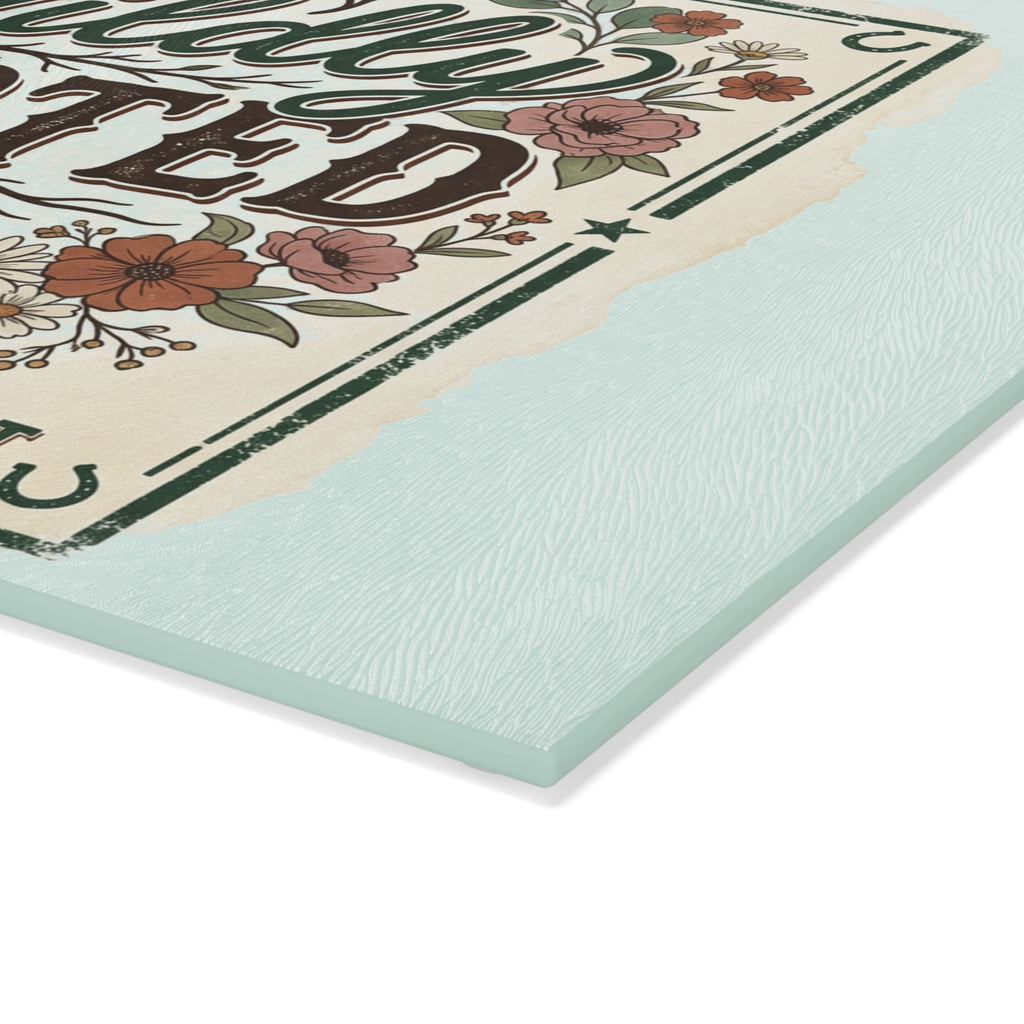 Glass Cutting Board — "Wildly Rooted" Floral Kitchen Cutting Board (Rooted in Faith, Wild at Heart)