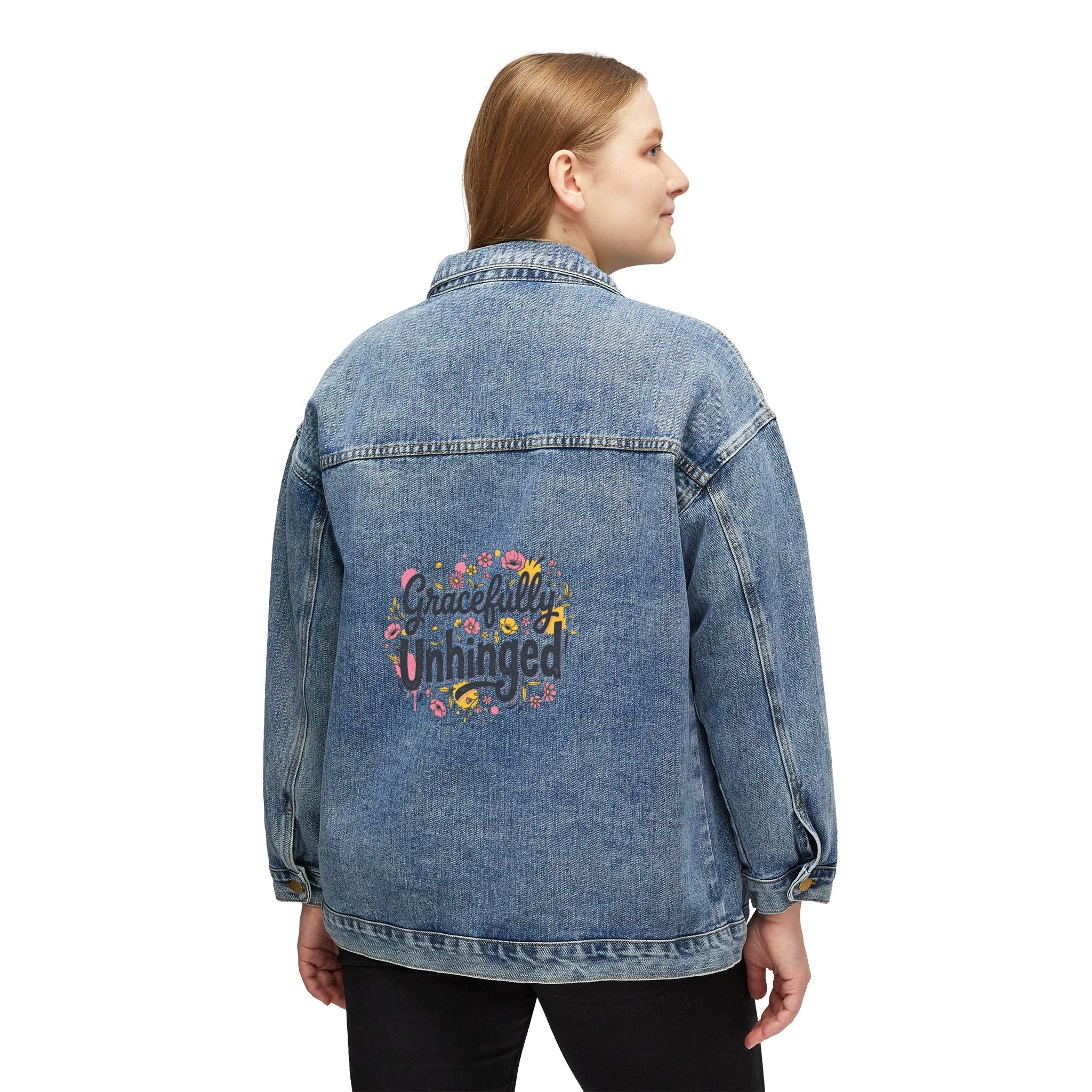 Denim Jacket with 'Grateful & Unhinged' Floral Back Embroidery