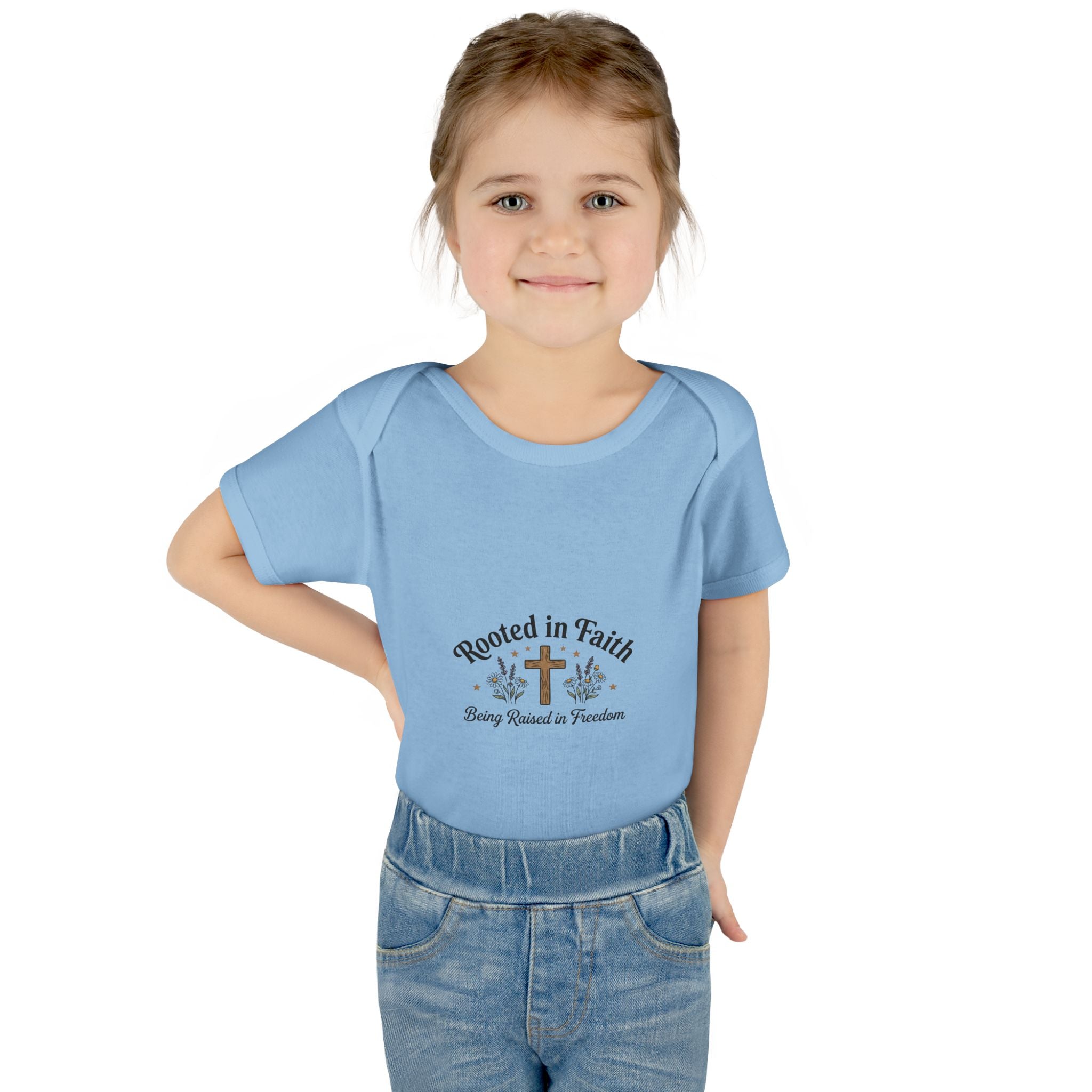 Infant Bodysuit - "Rooted in Faith" Cross Baby Onesie (Religious Newborn Gift)
